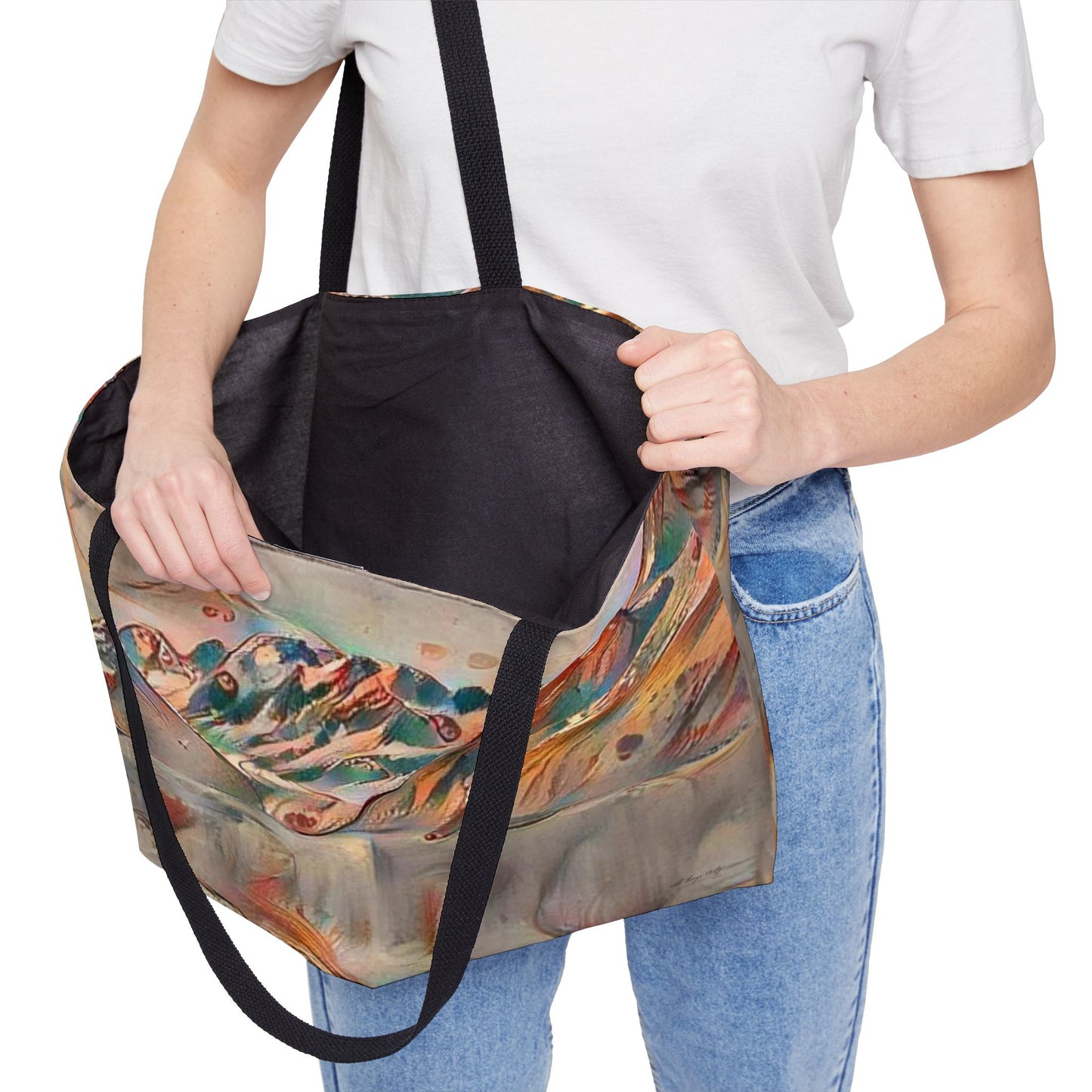 Mountain Glacier Reflection Print Travel Large Tote - Abstract Nature Art