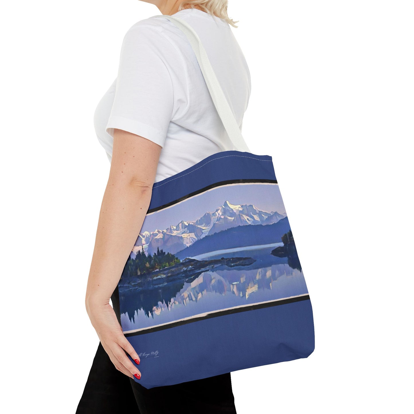 Mountain Glacier Reflection with Abstract Rustic Art – All-Over Print Large Tote Bag