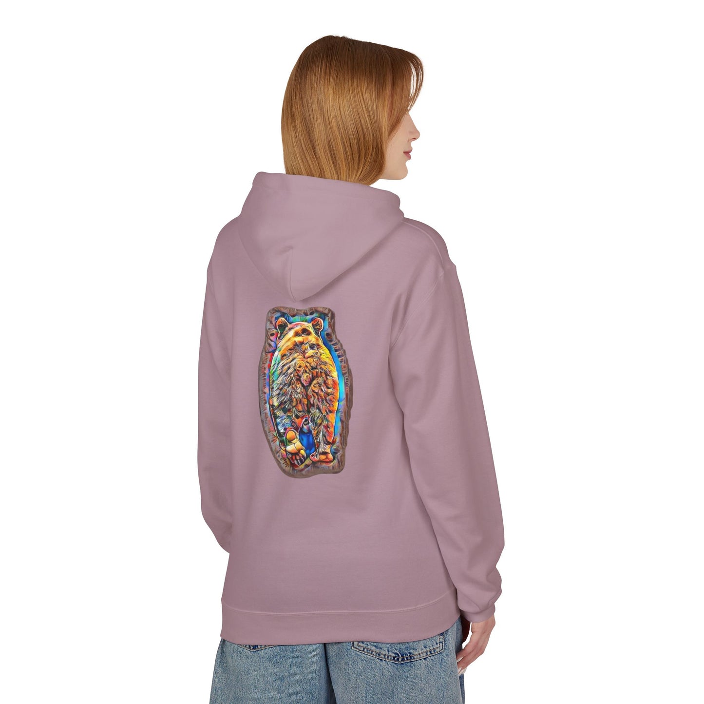 Colorful Abstract Bear Art, Medium Weight Fleece Hoodie