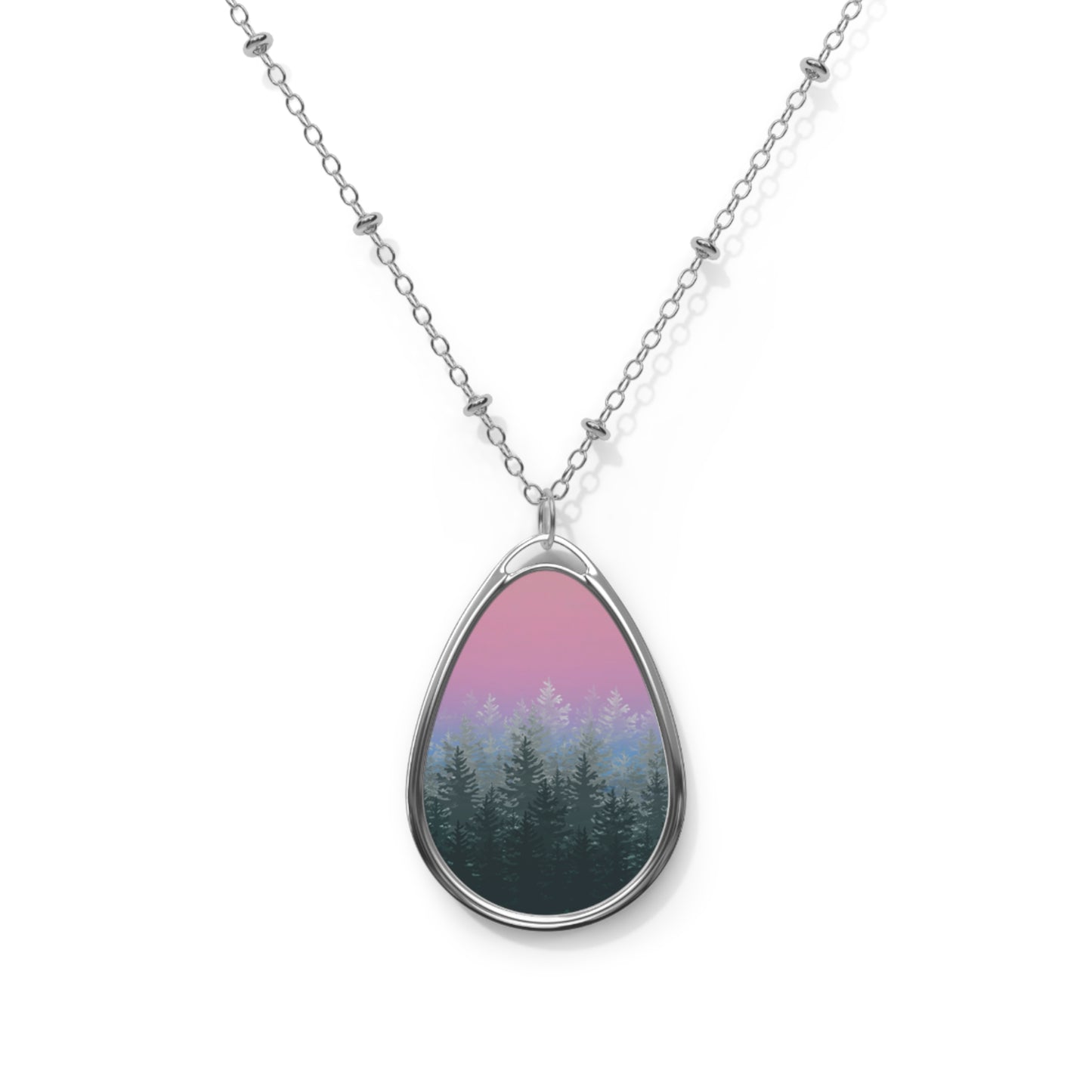 Teardrop Necklace – Pink Sunset Winter Forest Reflection Alpenglow Pendant