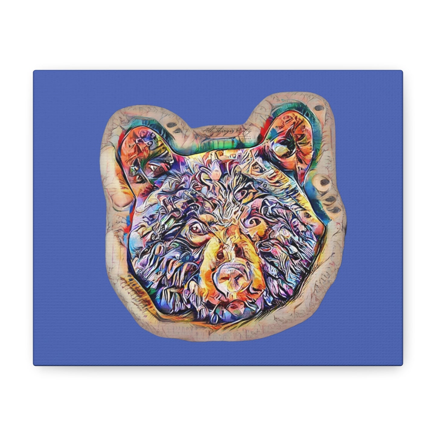 Colorful Bear Rustic Boho Wall Art — Vibrant Animal Portrait on Matte Stretched Canvas