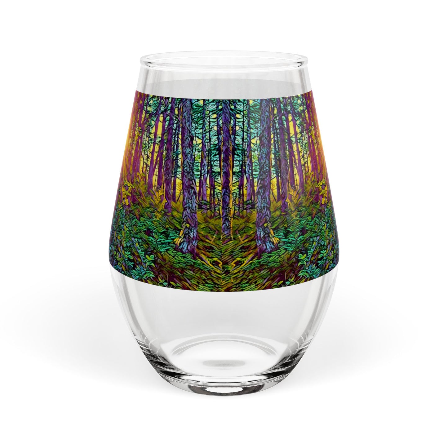 Stemless 11.75oz Wine Glass — Sunlit Forest Wilderness