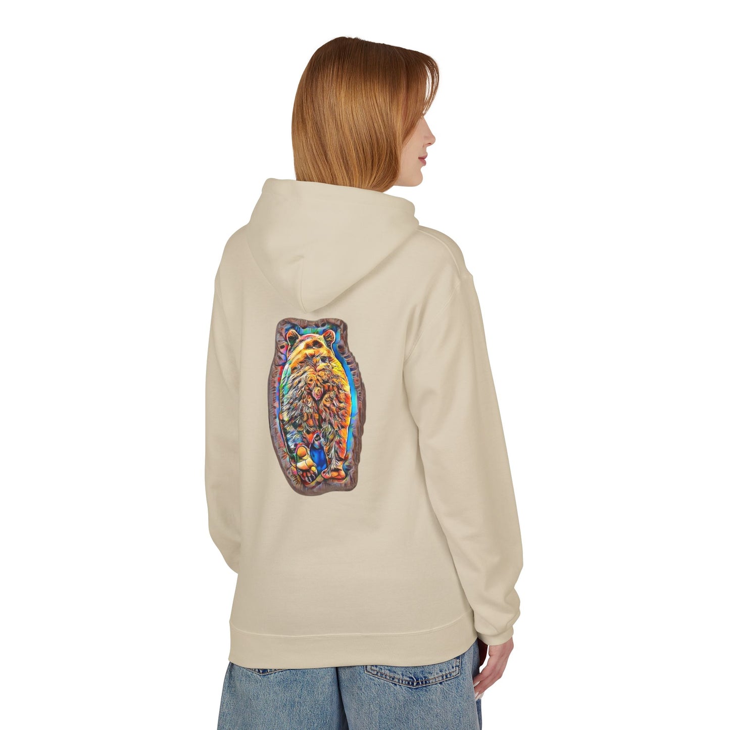 Colorful Abstract Bear Art, Medium Weight Fleece Hoodie