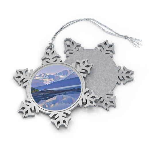 Pewter Snowflake Ornament Alaska Mountains - Elegant Holiday Keepsake for Winter Celebrations