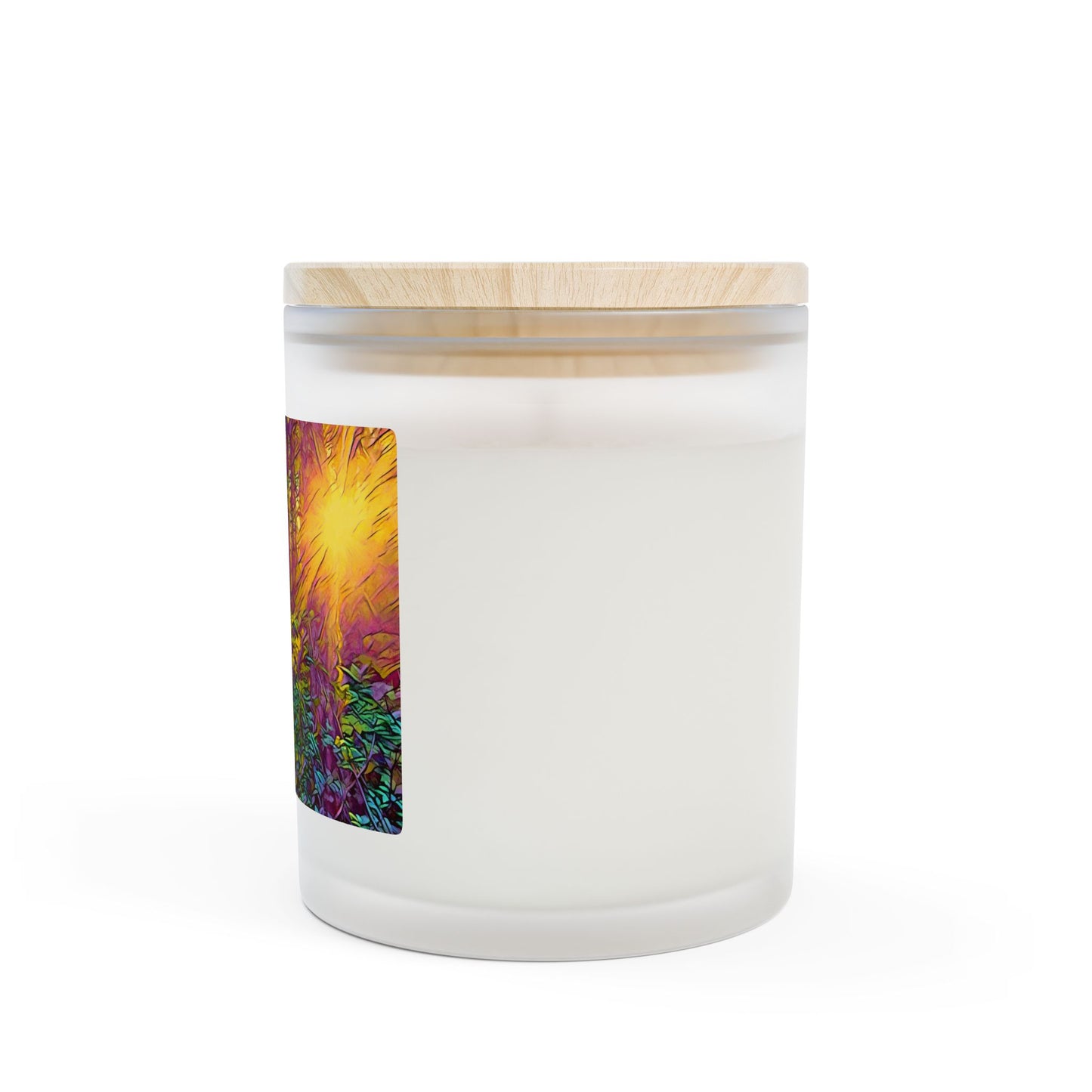 Sunlit Forest Abstract Frosted Glass Scented Candle — 11 oz Wilderness Nature Landscape