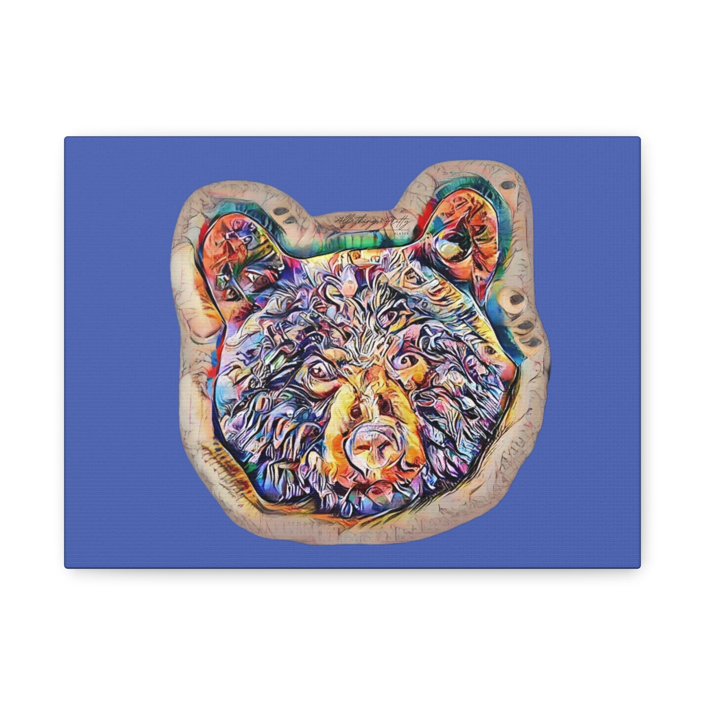 Colorful Bear Rustic Boho Wall Art — Vibrant Animal Portrait on Matte Stretched Canvas