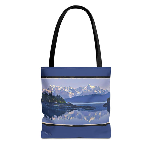 Mountain Glacier Reflection with Abstract Rustic Art –  All-Over Print Large Tote Bag