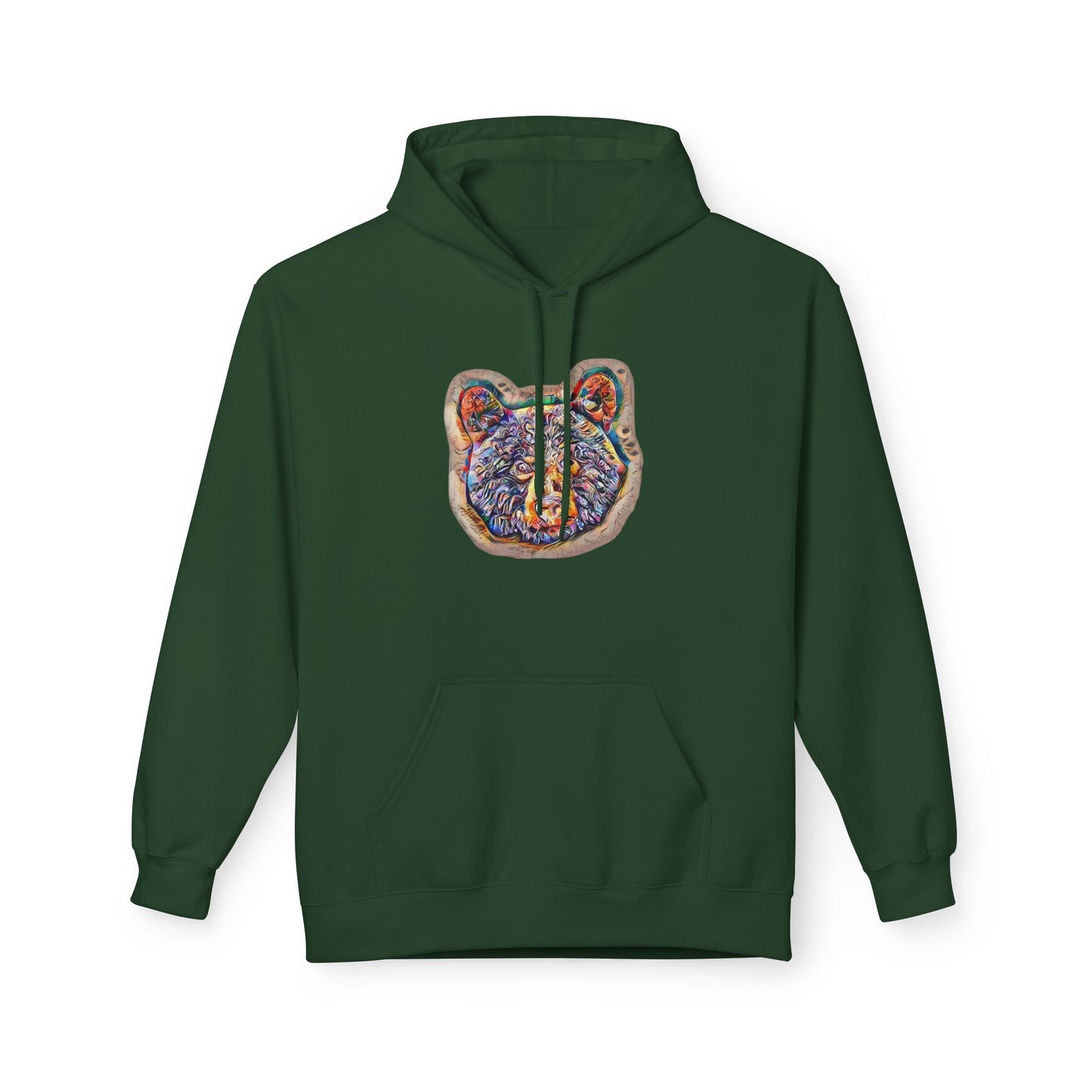 Colorful Abstract Bear Art, Medium Weight Fleece Hoodie