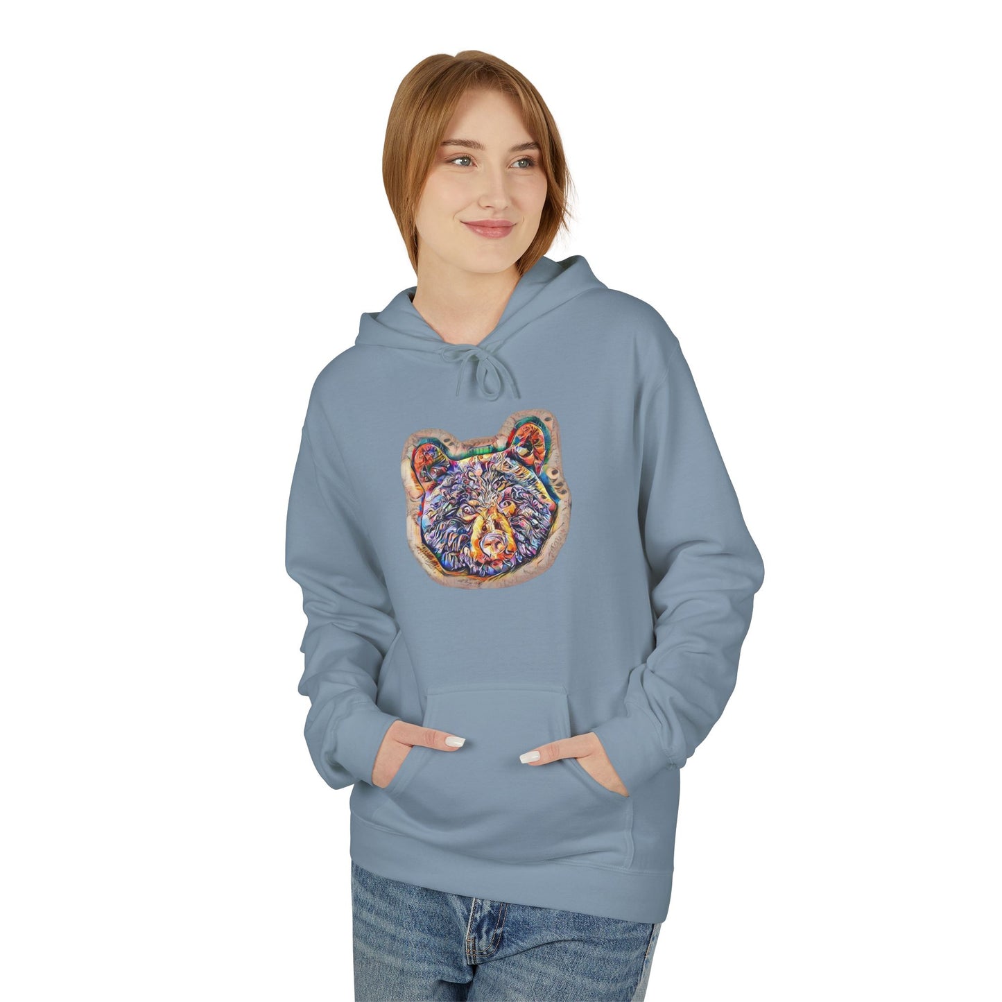Colorful Abstract Bear Art, Medium Weight Fleece Hoodie