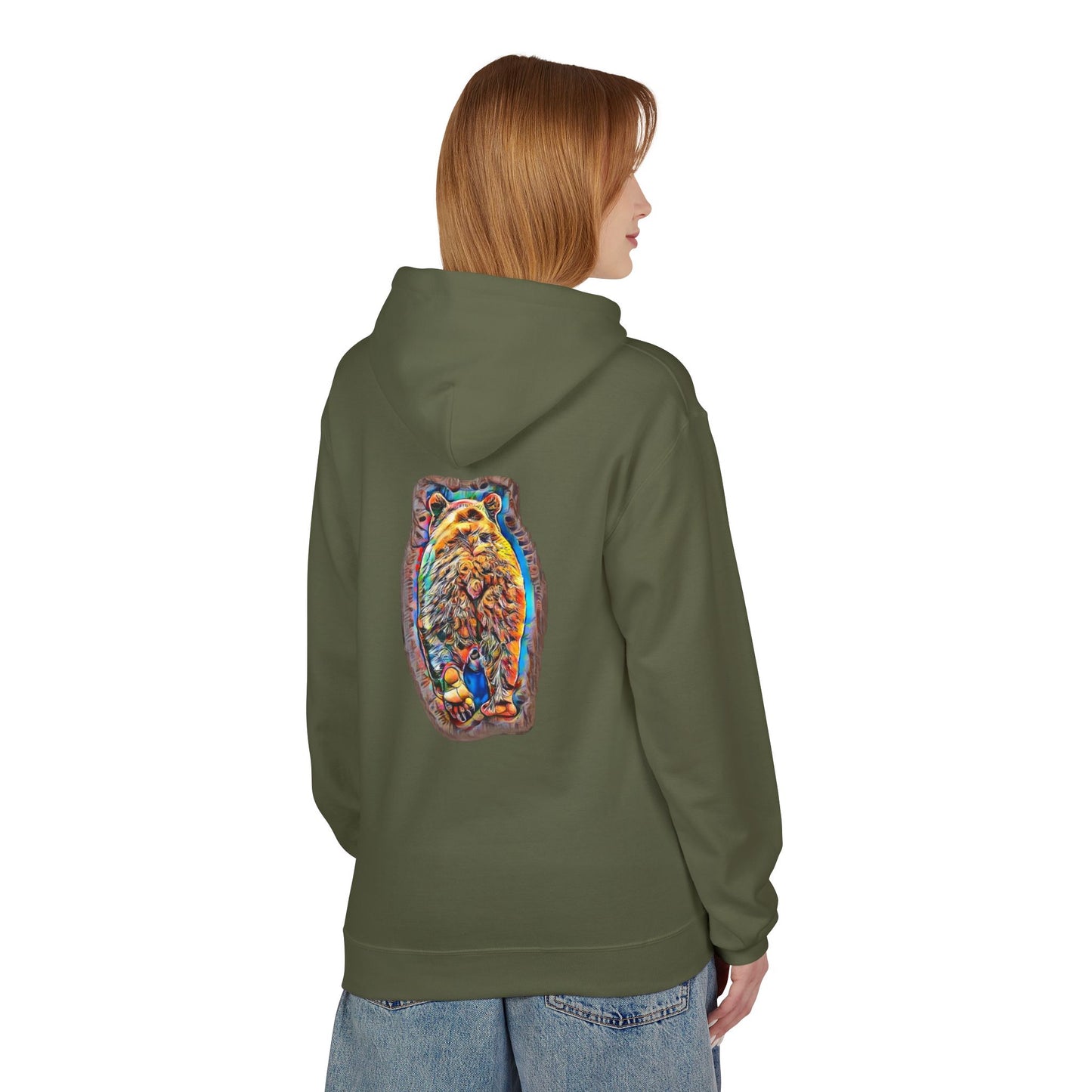 Colorful Abstract Bear Art, Medium Weight Fleece Hoodie