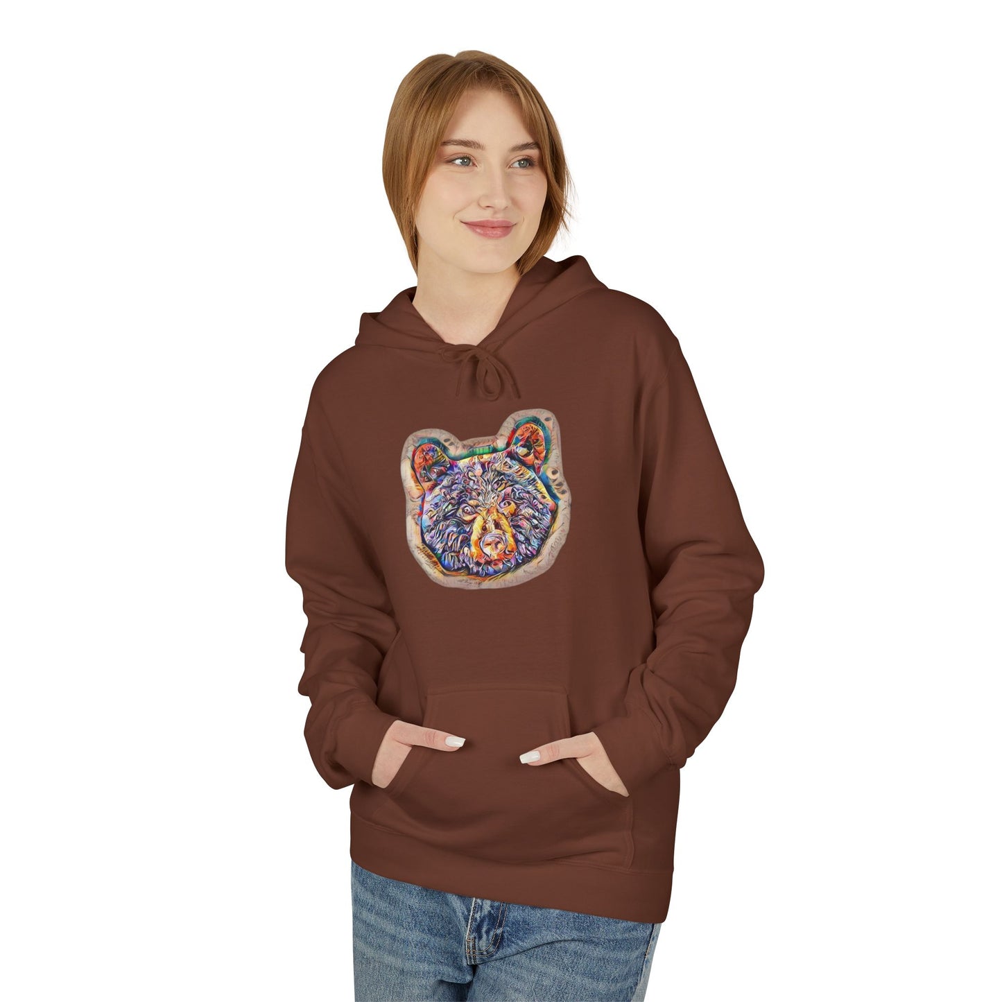 Colorful Abstract Bear Art, Medium Weight Fleece Hoodie