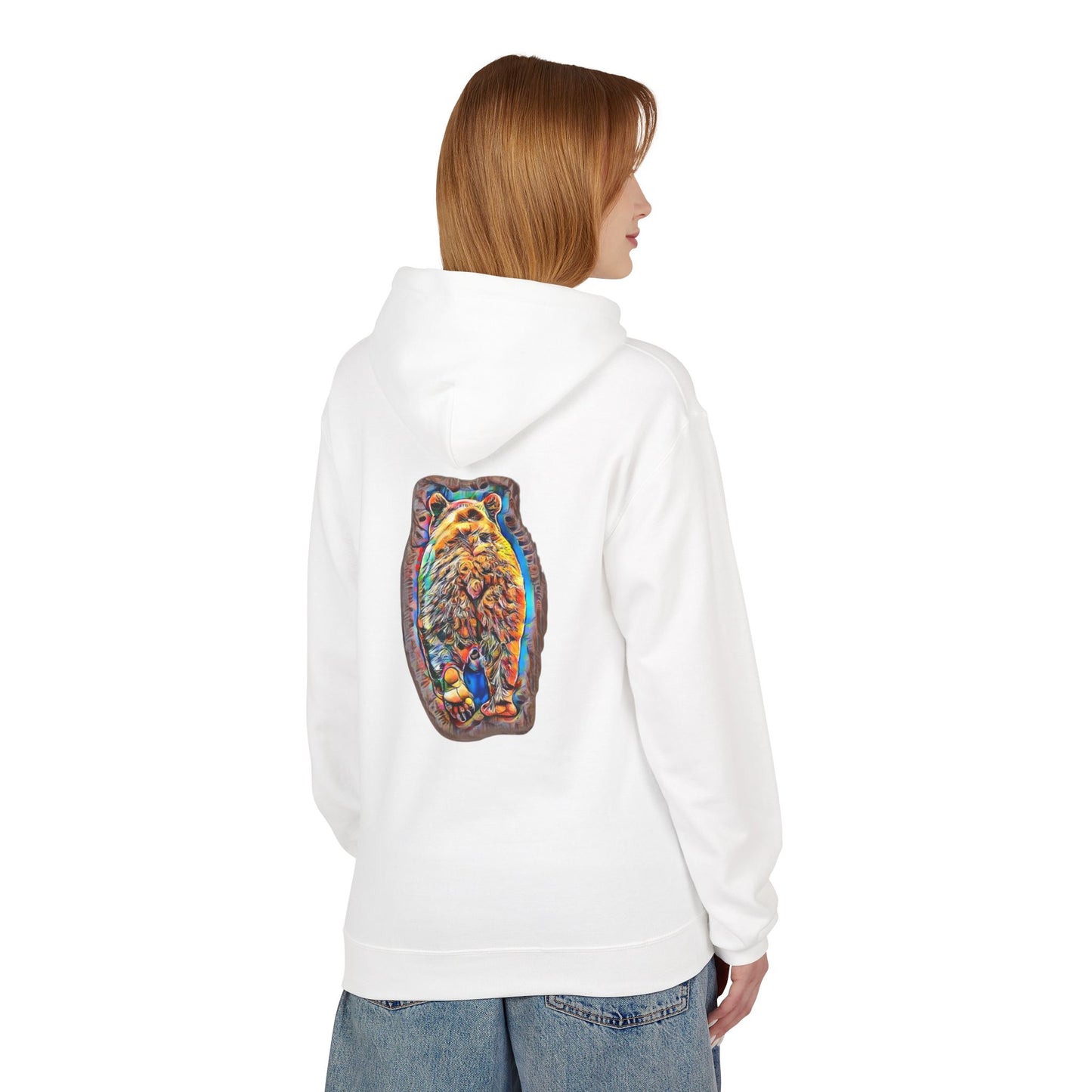 Colorful Abstract Bear Art, Medium Weight Fleece Hoodie