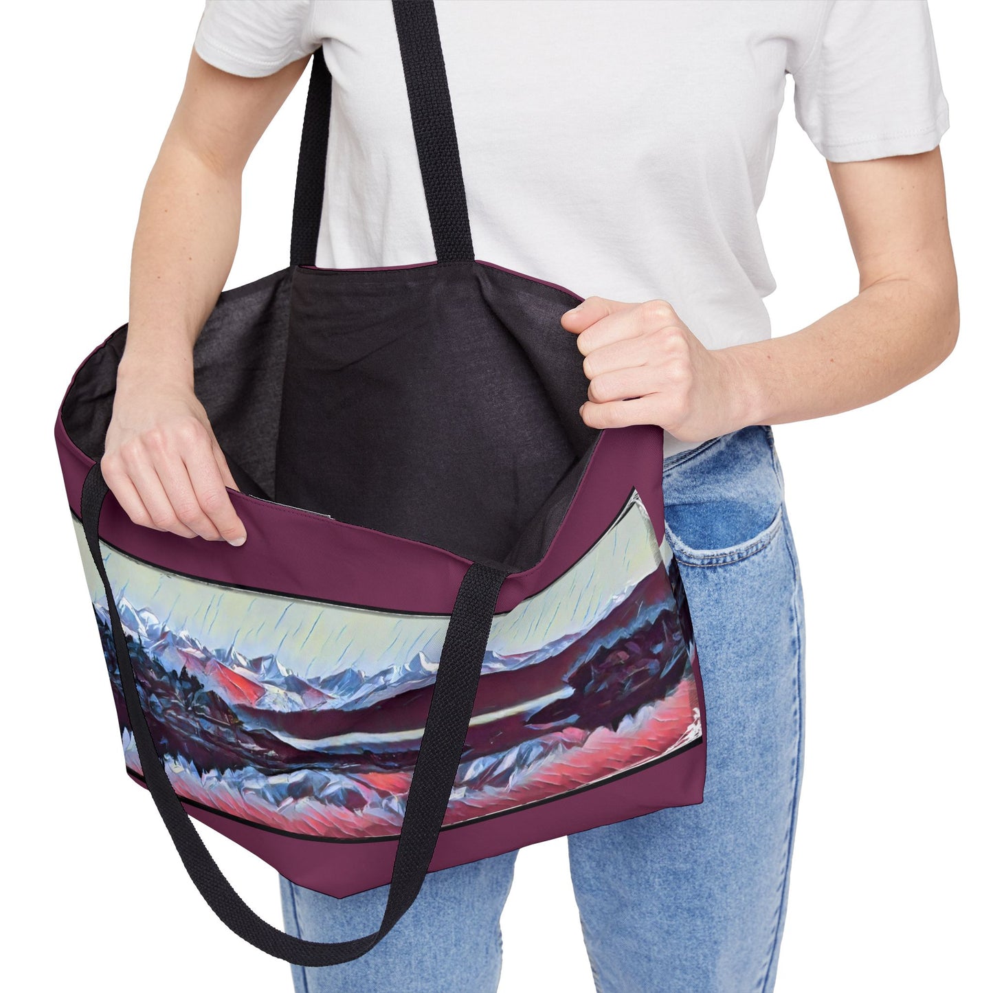 Mountain Glacier Reflection Large Tote Bag - Abstract Watercolor Nature Art