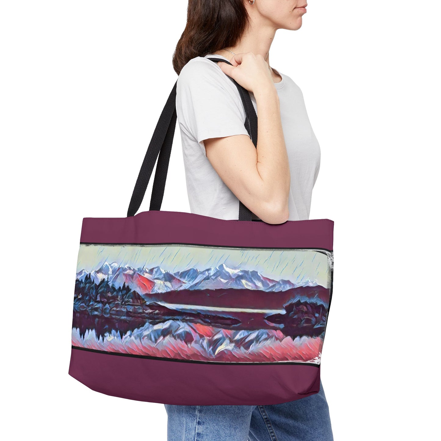 Mountain Glacier Reflection Large Tote Bag - Abstract Watercolor Nature Art