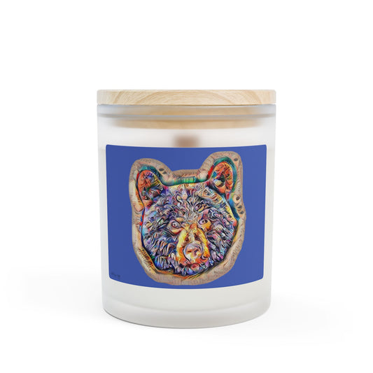11oz Frosted Glass Scented Candle — Colorful Abstract Rustic Watercolor Bear Art