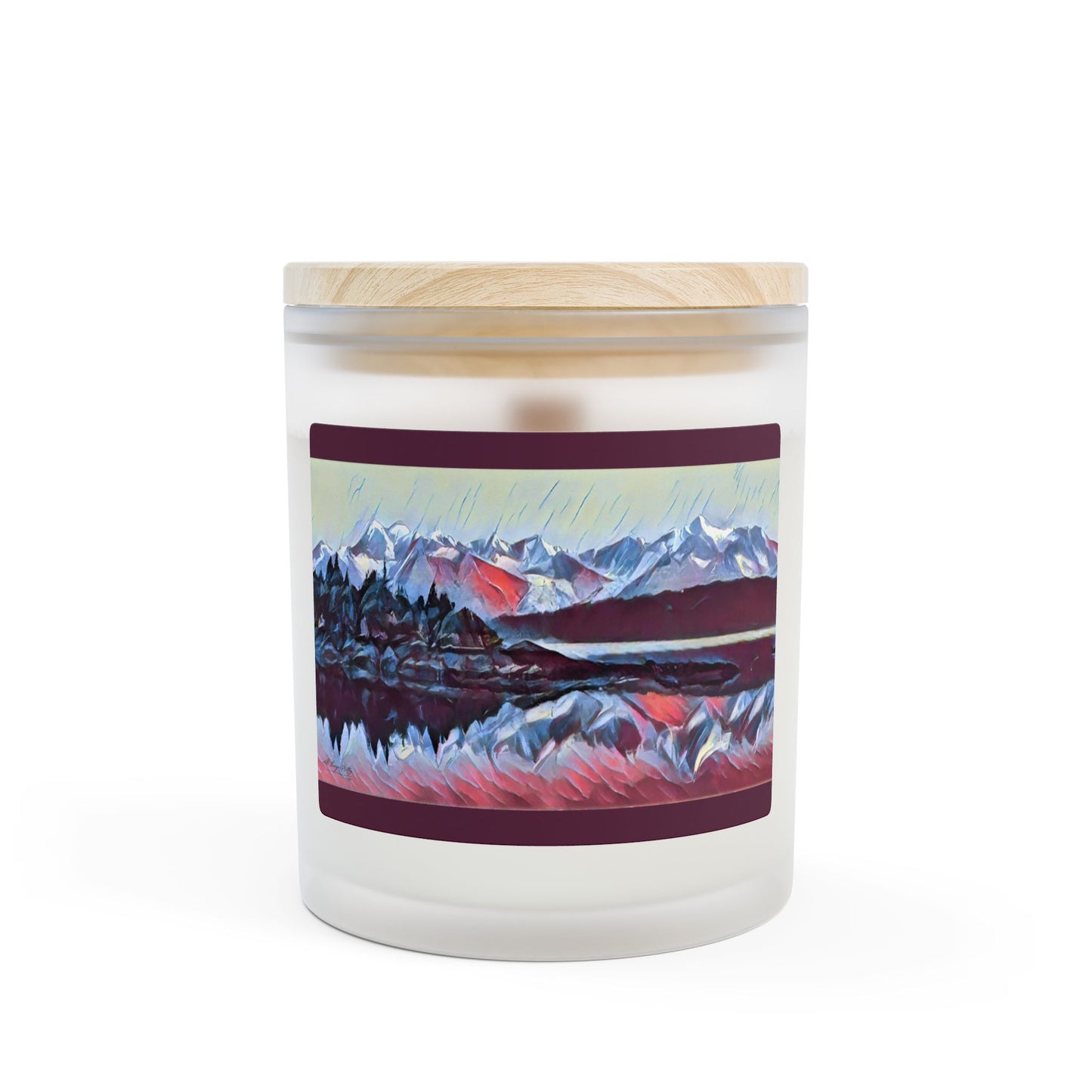 Frosted Glass 11oz Scented Candle - Mountain Glacier Ocean Abstract Watercolor Wilderness Landscape