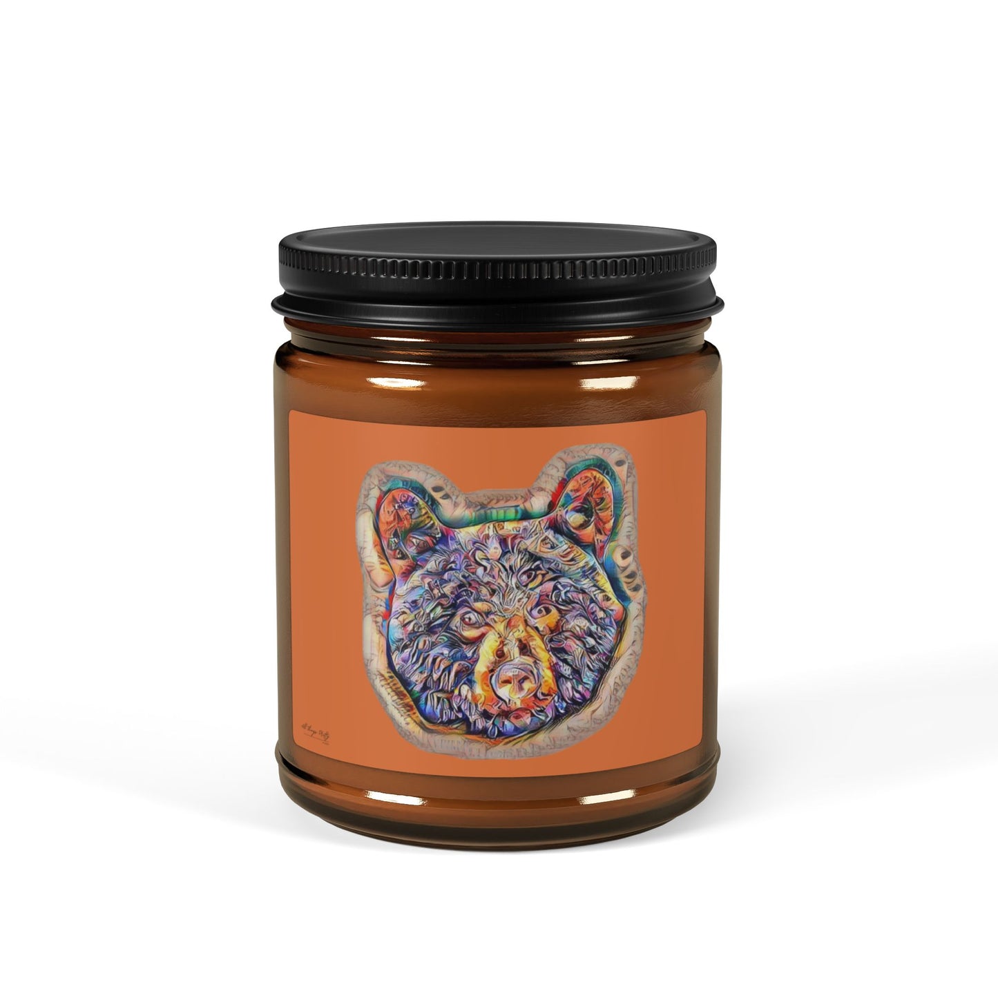 Spirit Hobo Bear Scented Soy Candle — Amber Jar Abstract Watercolor Rustic Art