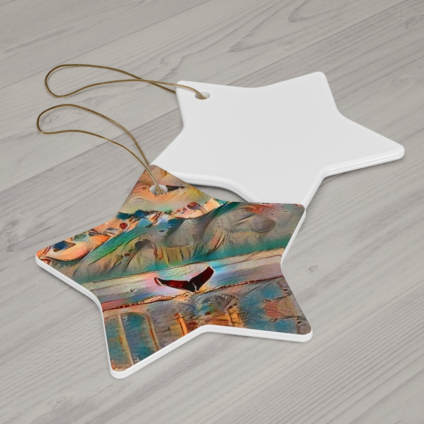 Star Ceramic Ornament — Whimsical Whale Tail Coastal Art Holiday Decoration