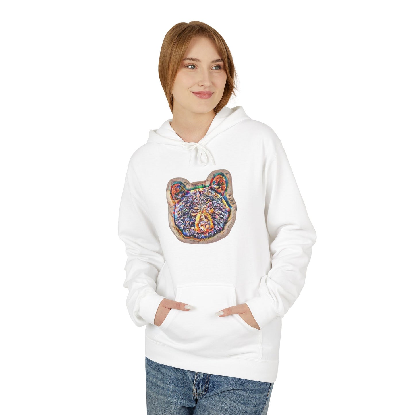 Colorful Abstract Bear Art, Medium Weight Fleece Hoodie