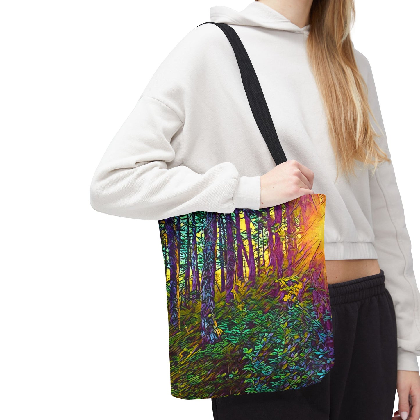 Sunlit Forest Tote Bag — Vibrant Nature Wilderness Abstract Art