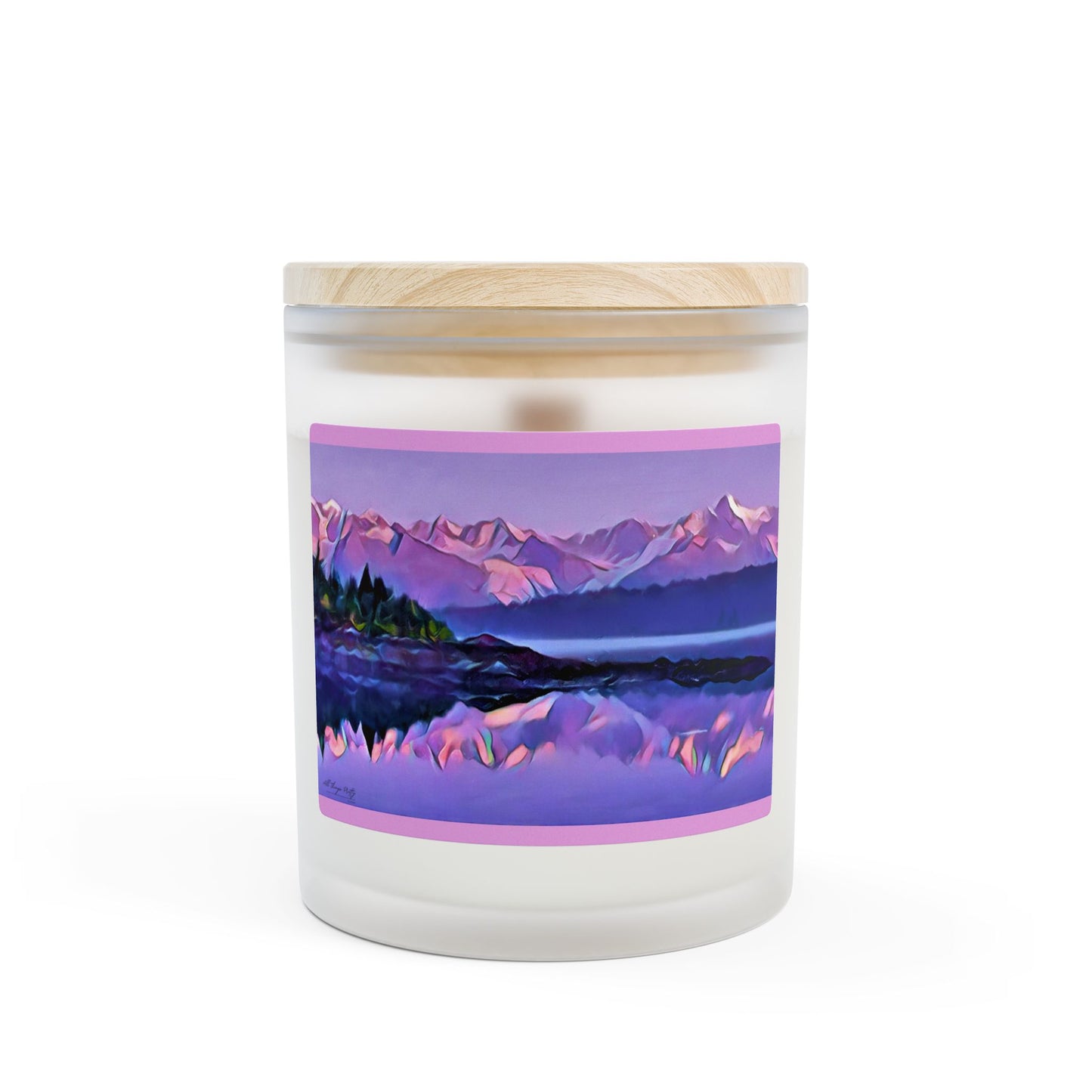 11oz Frosted Glass Scented Candle - Lavender Mountain Glacier Ocean Abstract Watercolor Wilderness Landscape