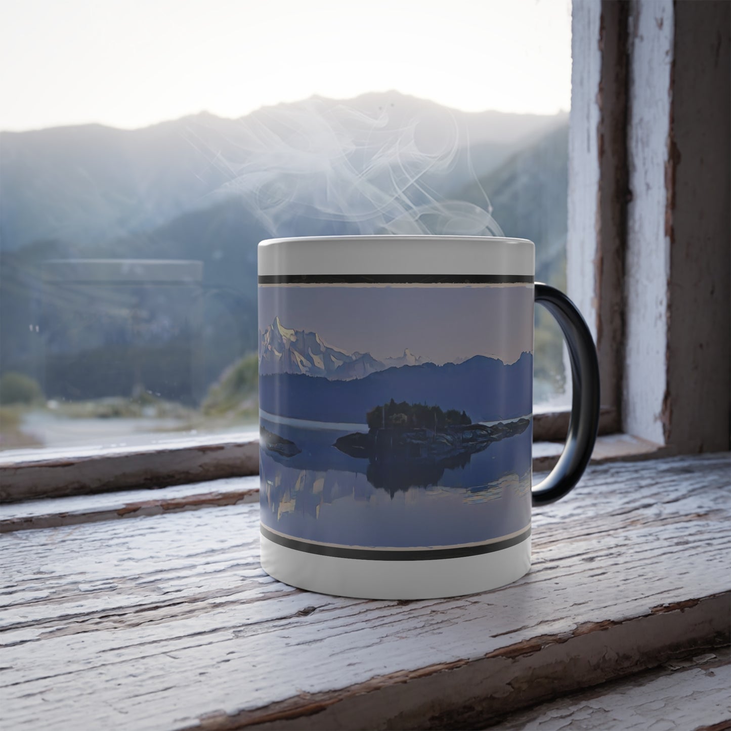 Heat Color-Changing Mug – Mountain Ocean Glacier Abstract Reflection (11 oz)