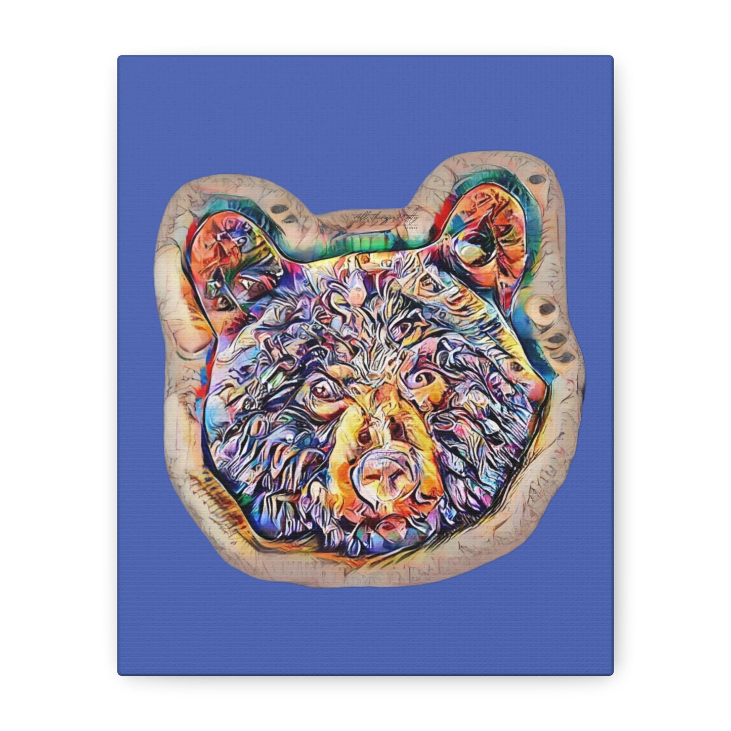 Colorful Bear Rustic Boho Wall Art — Vibrant Animal Portrait on Matte Stretched Canvas