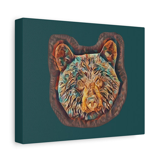 Abstract Bear Head Matte Canvas Wall Art – Teal and Bronze Bear Portrait