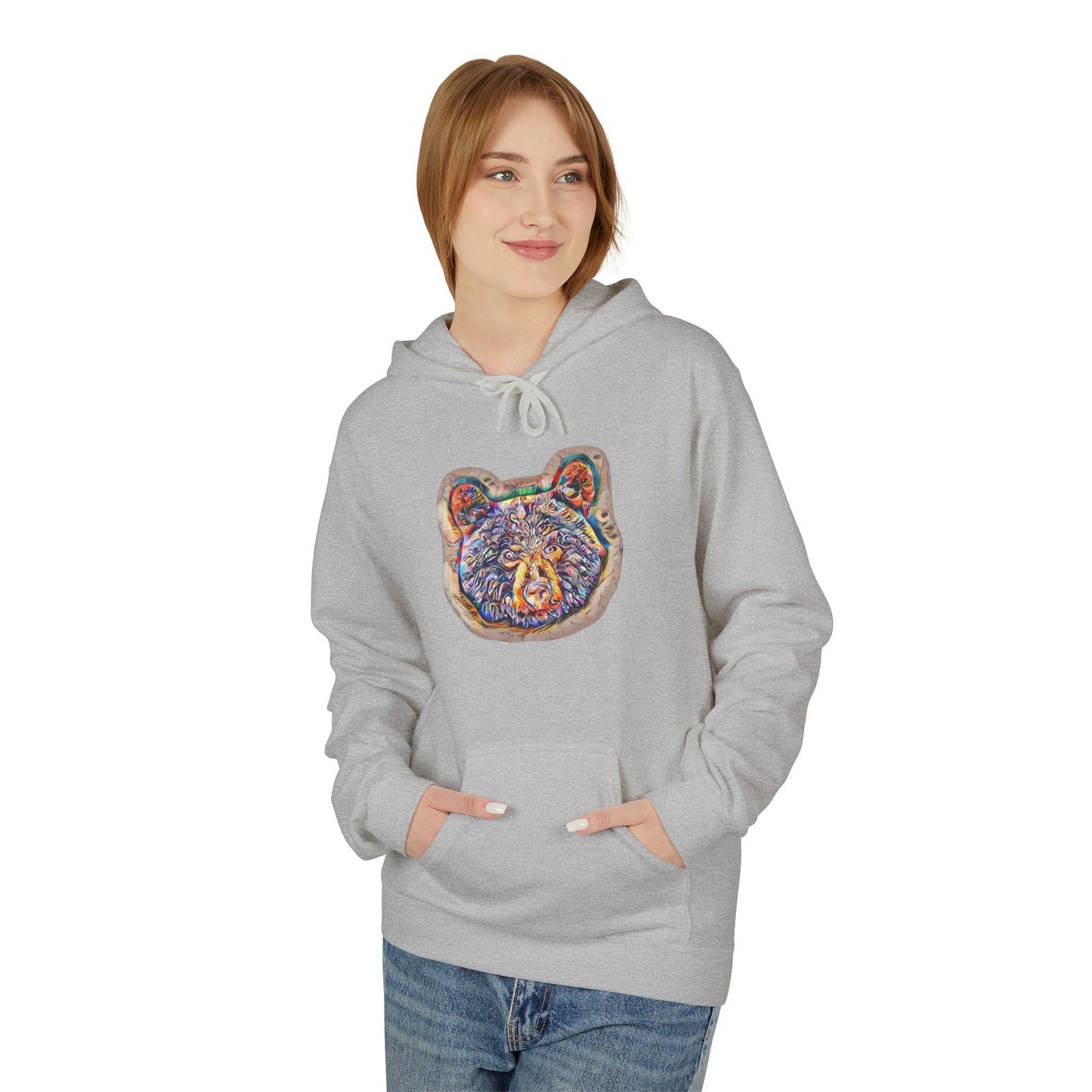 Colorful Abstract Bear Art, Medium Weight Fleece Hoodie