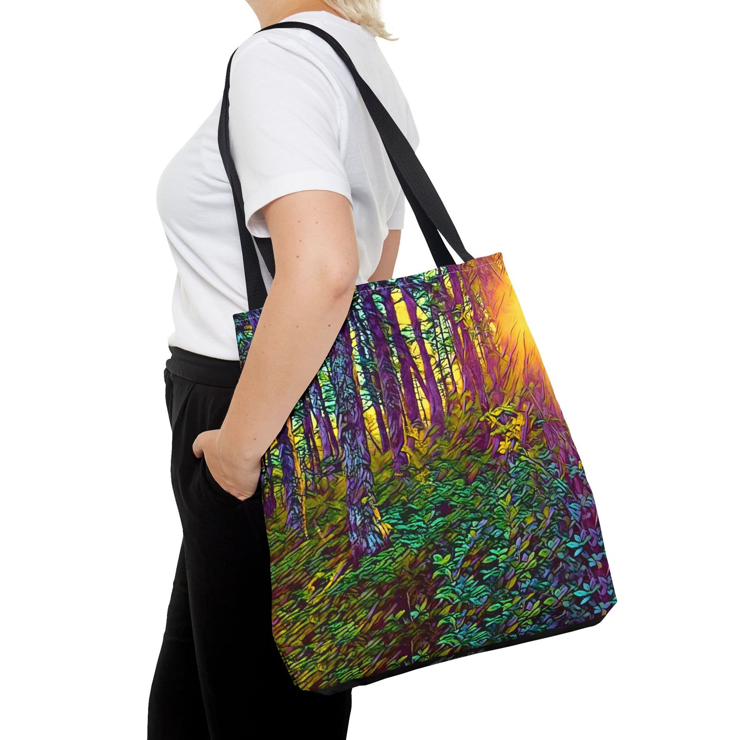 Sunlit Forest Tote Bag — Vibrant Nature Wilderness Abstract Art