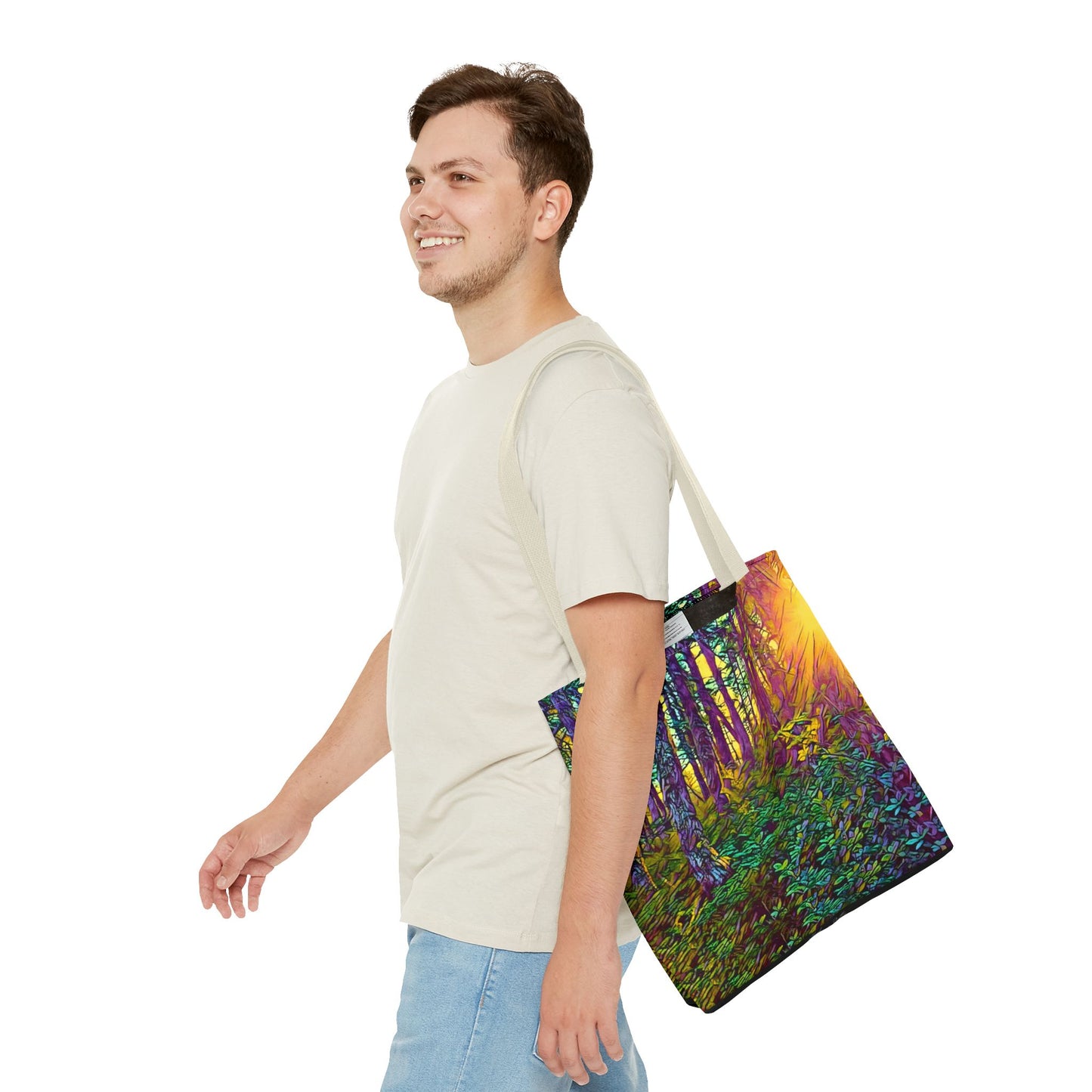 Sunlit Forest Tote Bag — Vibrant Nature Wilderness Abstract Art