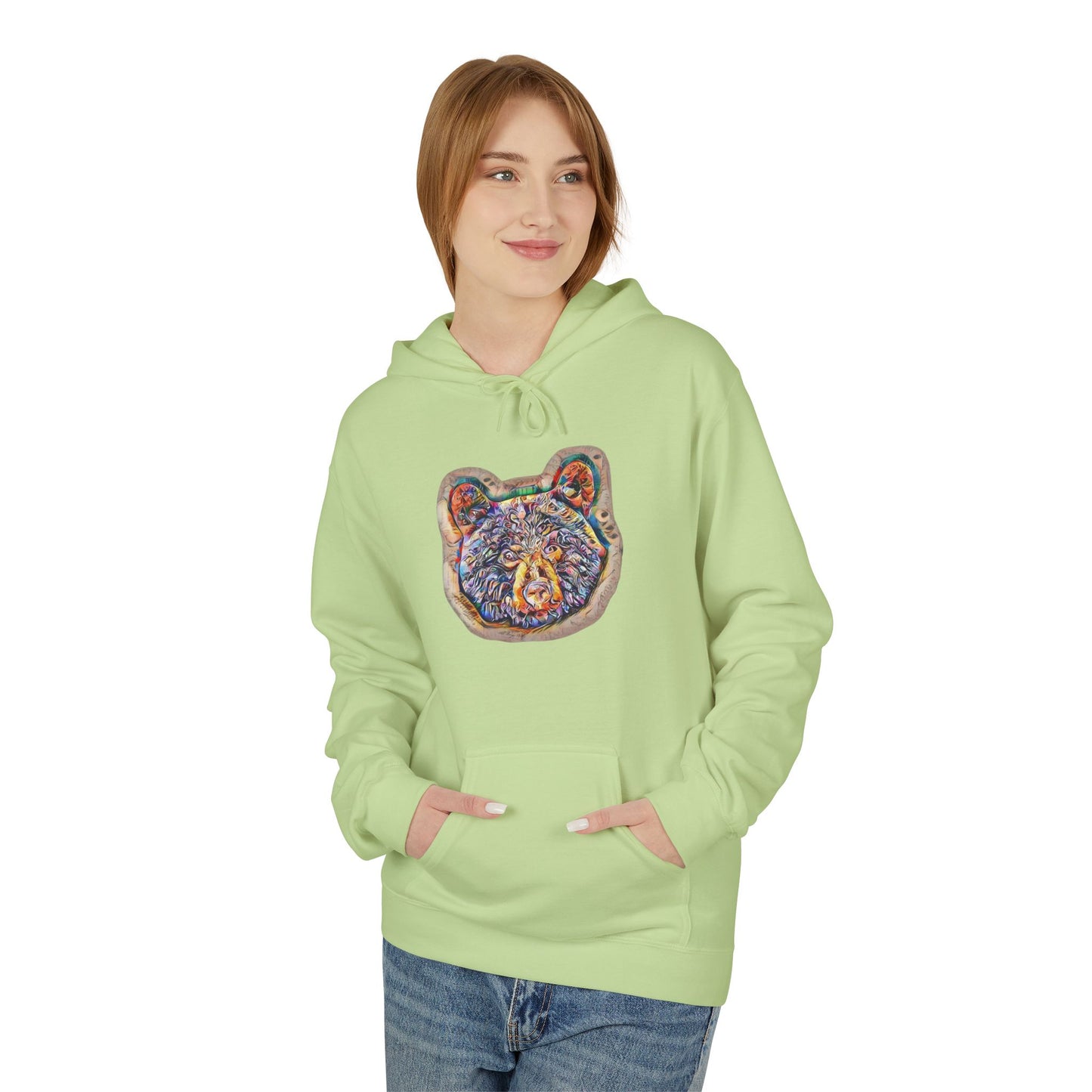 Colorful Abstract Bear Art, Medium Weight Fleece Hoodie
