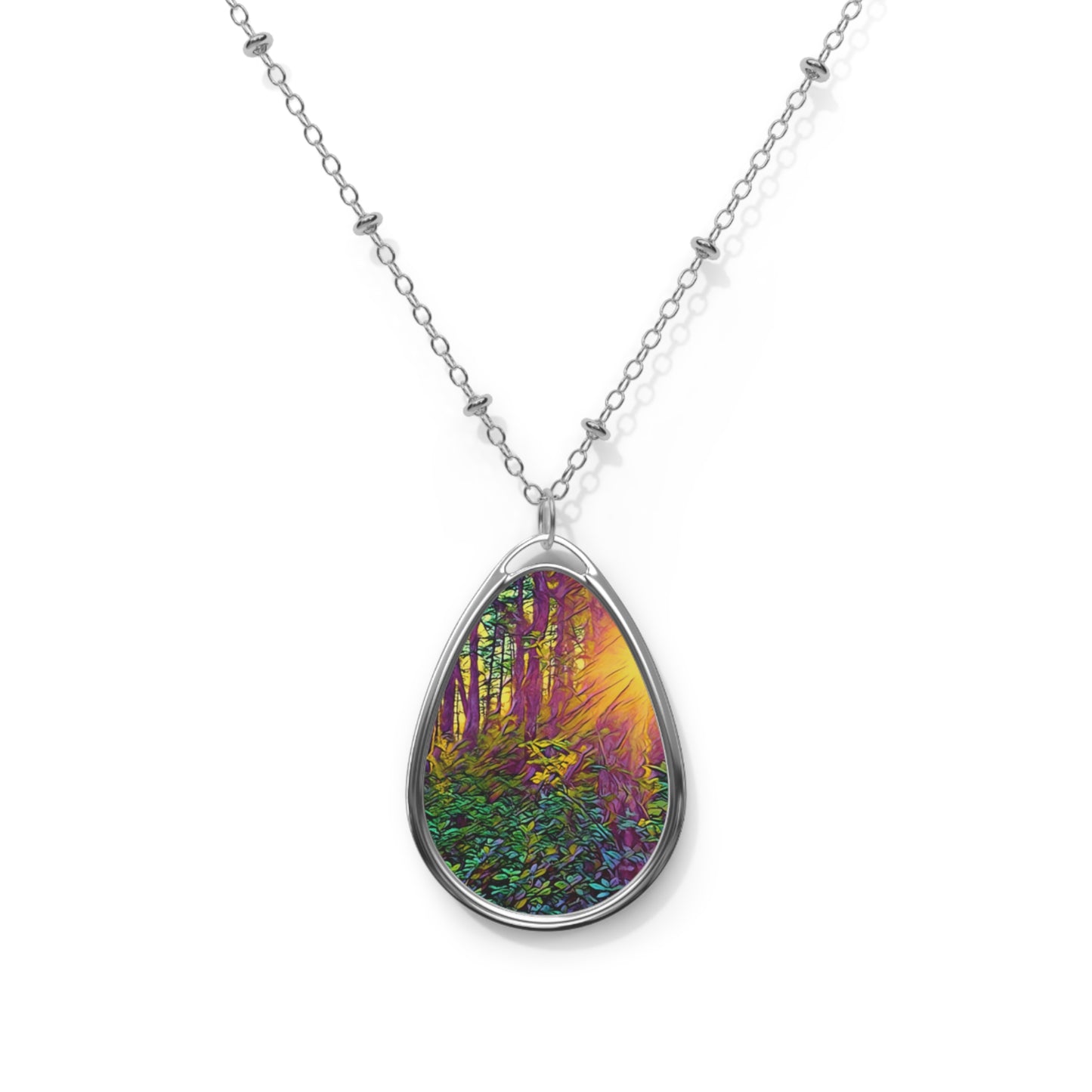 Oval Forest Sunshine Necklace — Teardrop Pendant Jewelry