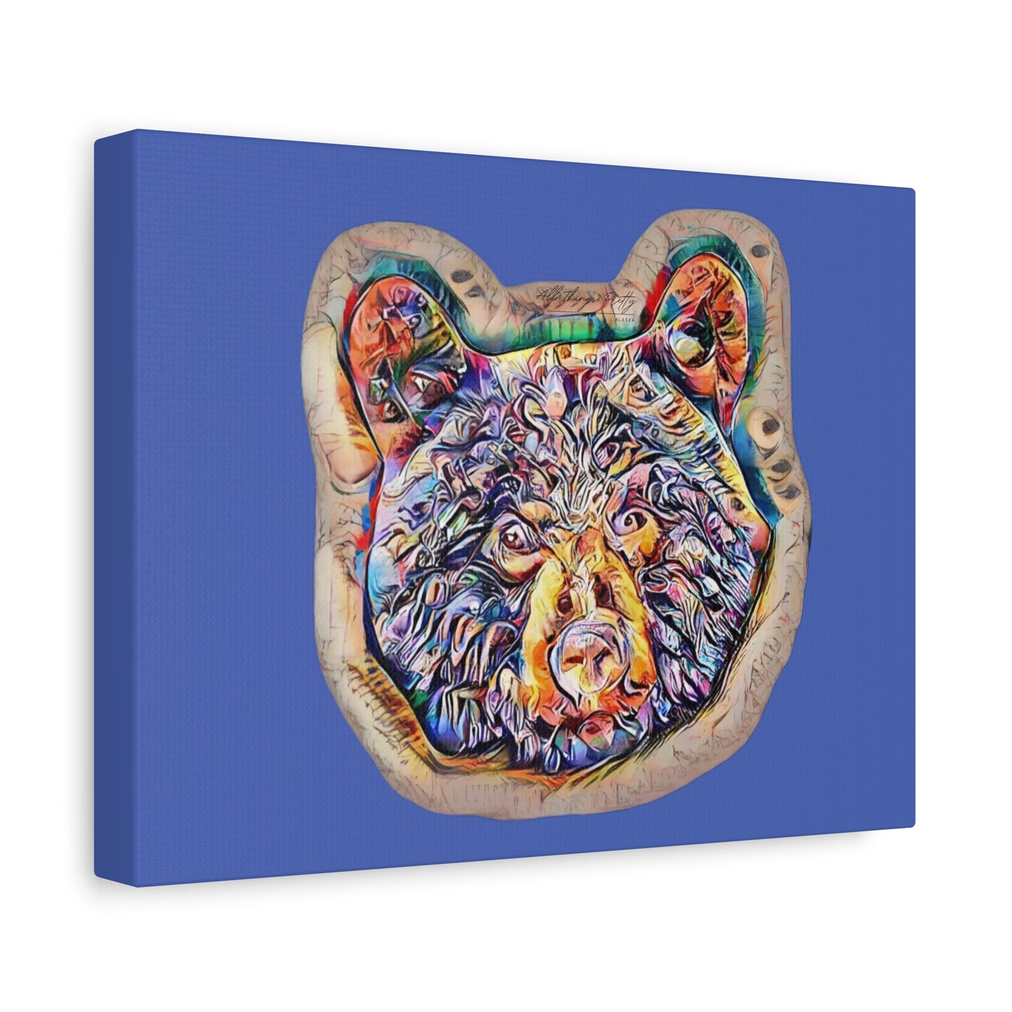 Colorful Bear Rustic Boho Wall Art — Vibrant Animal Portrait on Matte Stretched Canvas