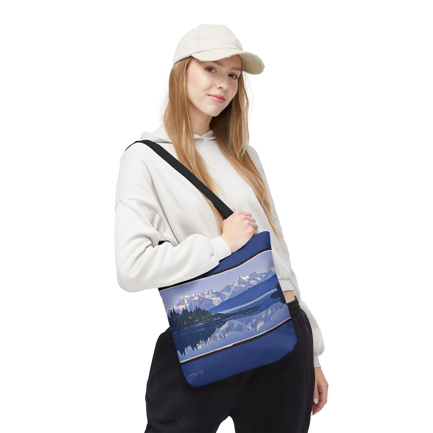 Mountain Glacier Reflection with Abstract Rustic Art –  All-Over Print Large Tote Bag