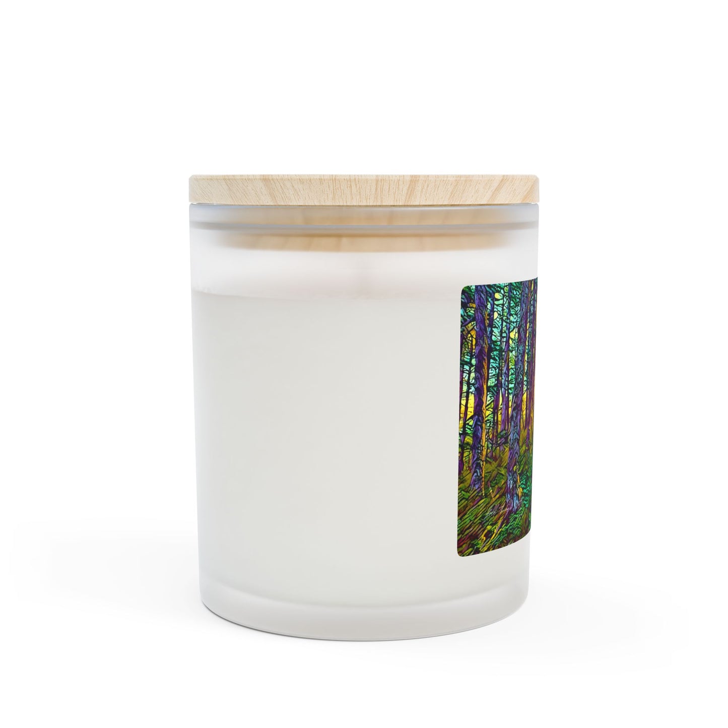 Sunlit Forest Abstract Frosted Glass Scented Candle — 11 oz Wilderness Nature Landscape