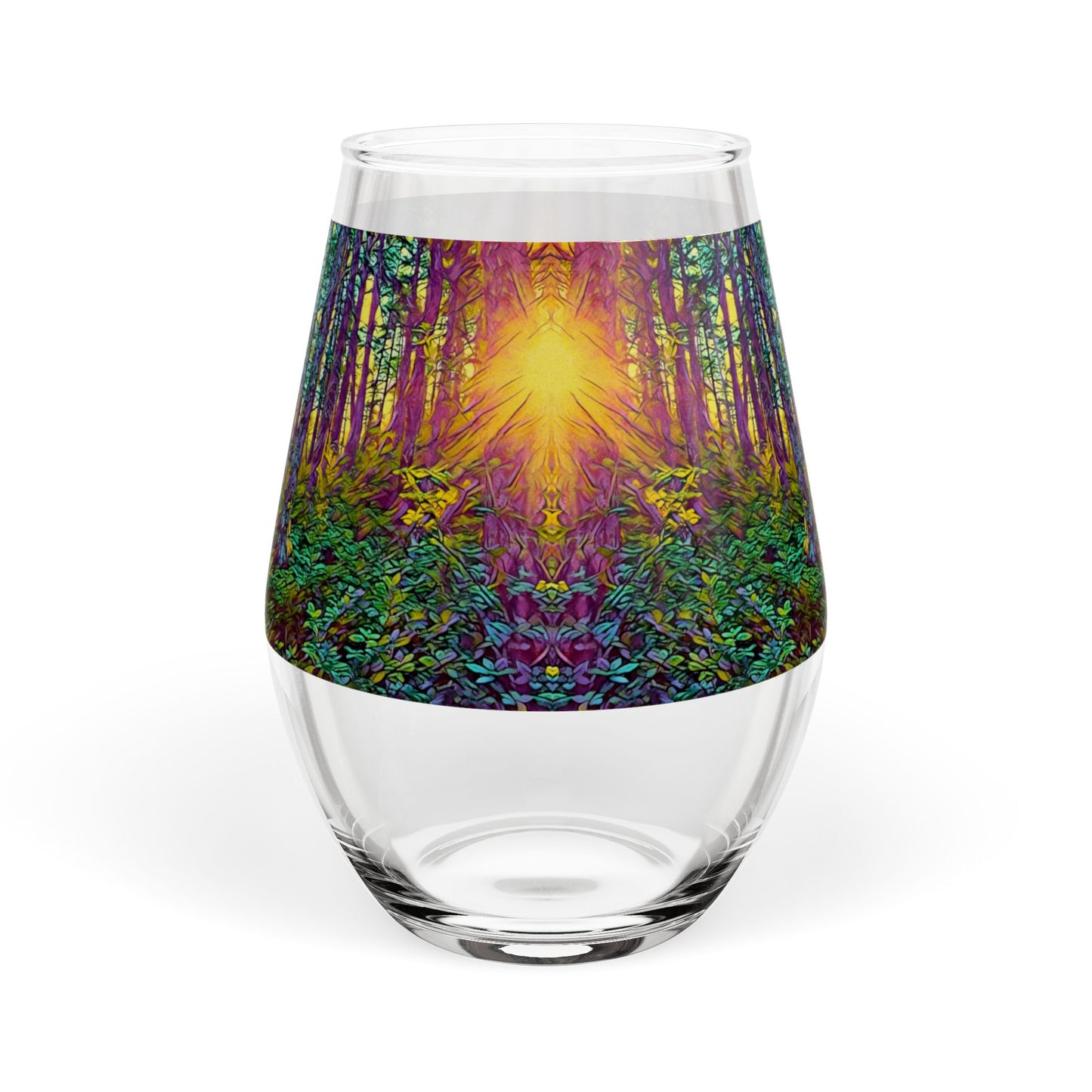 Stemless 11.75oz Wine Glass — Sunlit Forest Wilderness