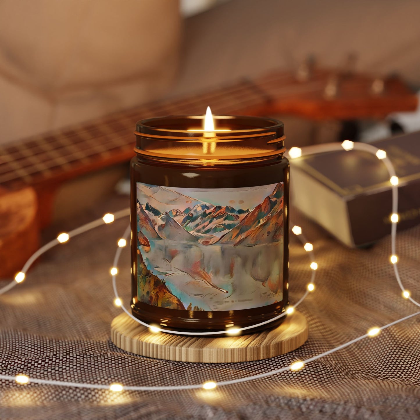 Amber Jar Soy Candle — Abstract Glacier Mountain Scenery Scented Candle