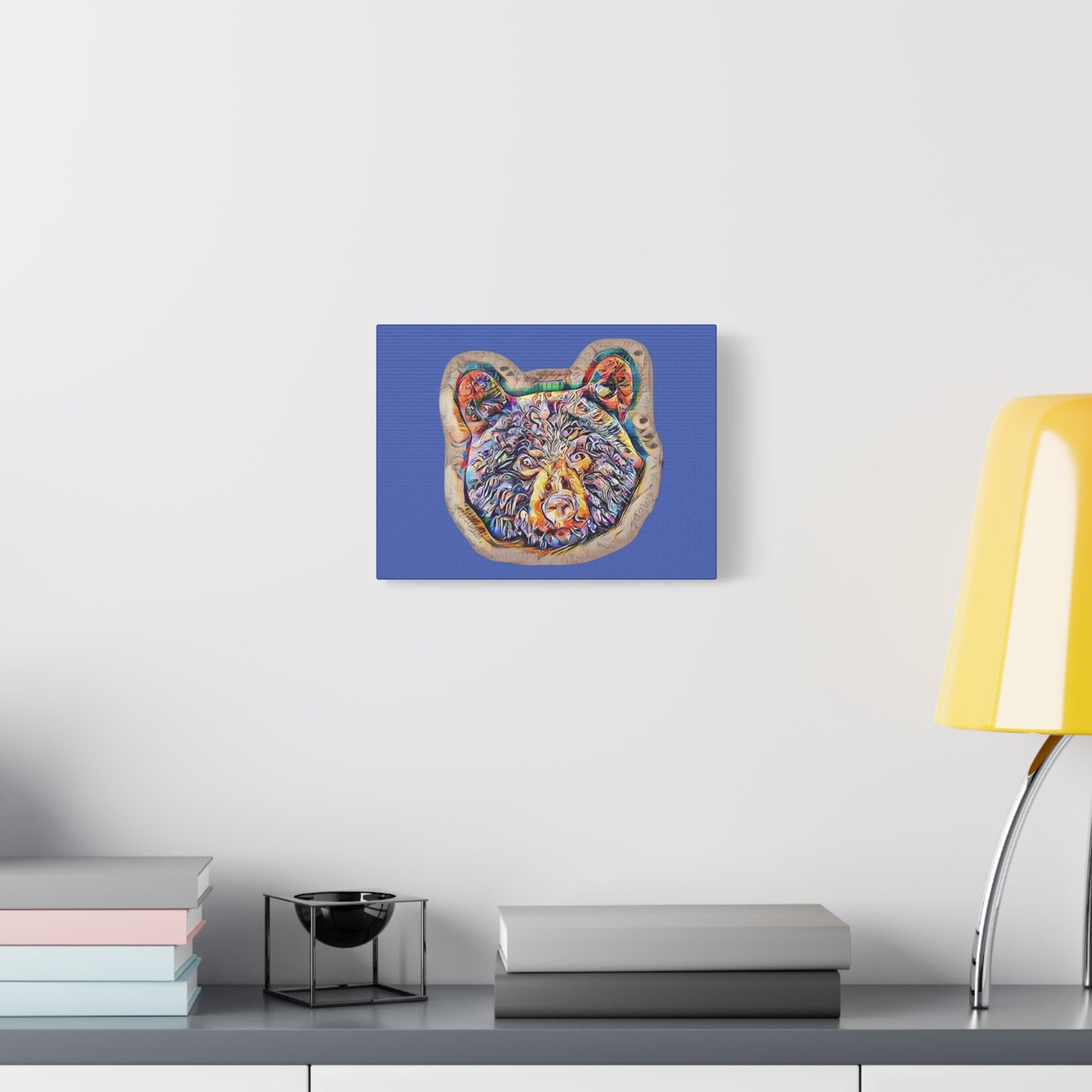 Colorful Bear Rustic Boho Wall Art — Vibrant Animal Portrait on Matte Stretched Canvas