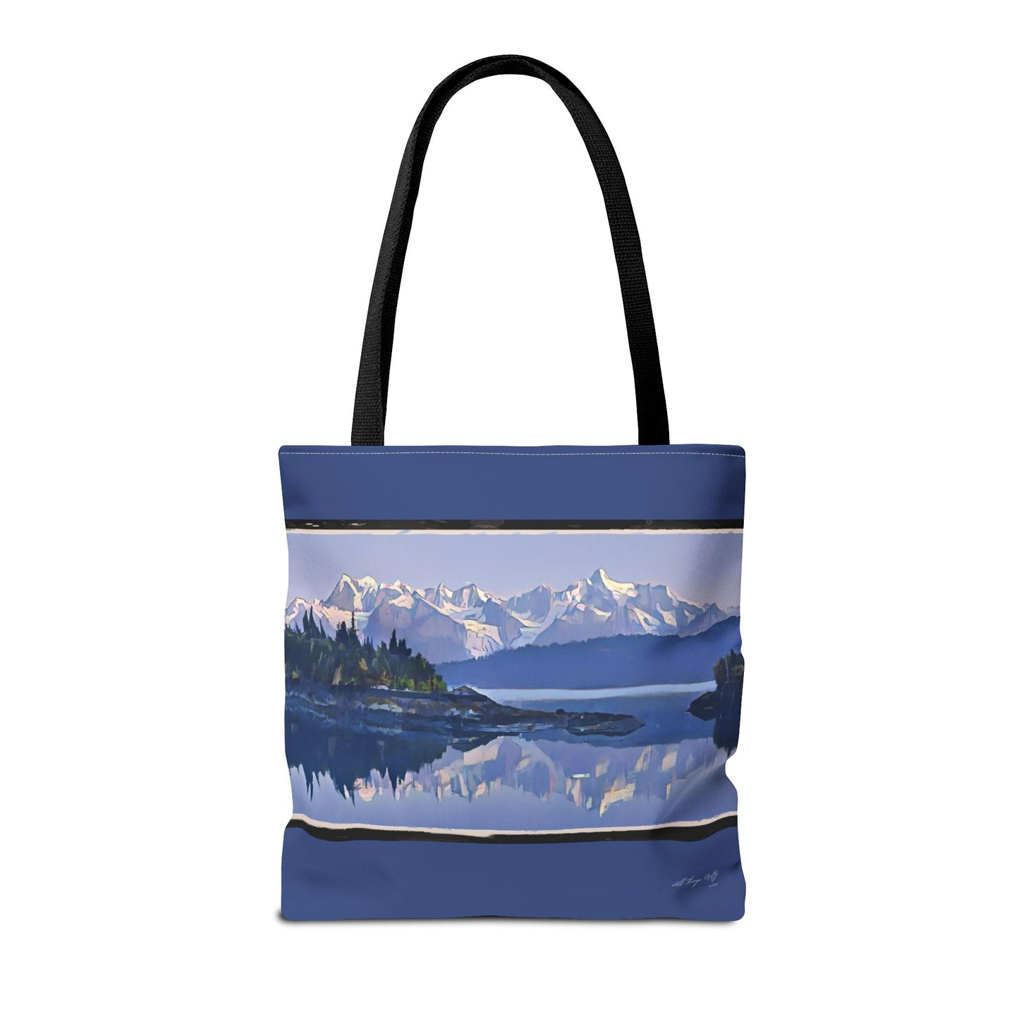 Mountain Glacier Reflection with Abstract Rustic Art –  All-Over Print Large Tote Bag