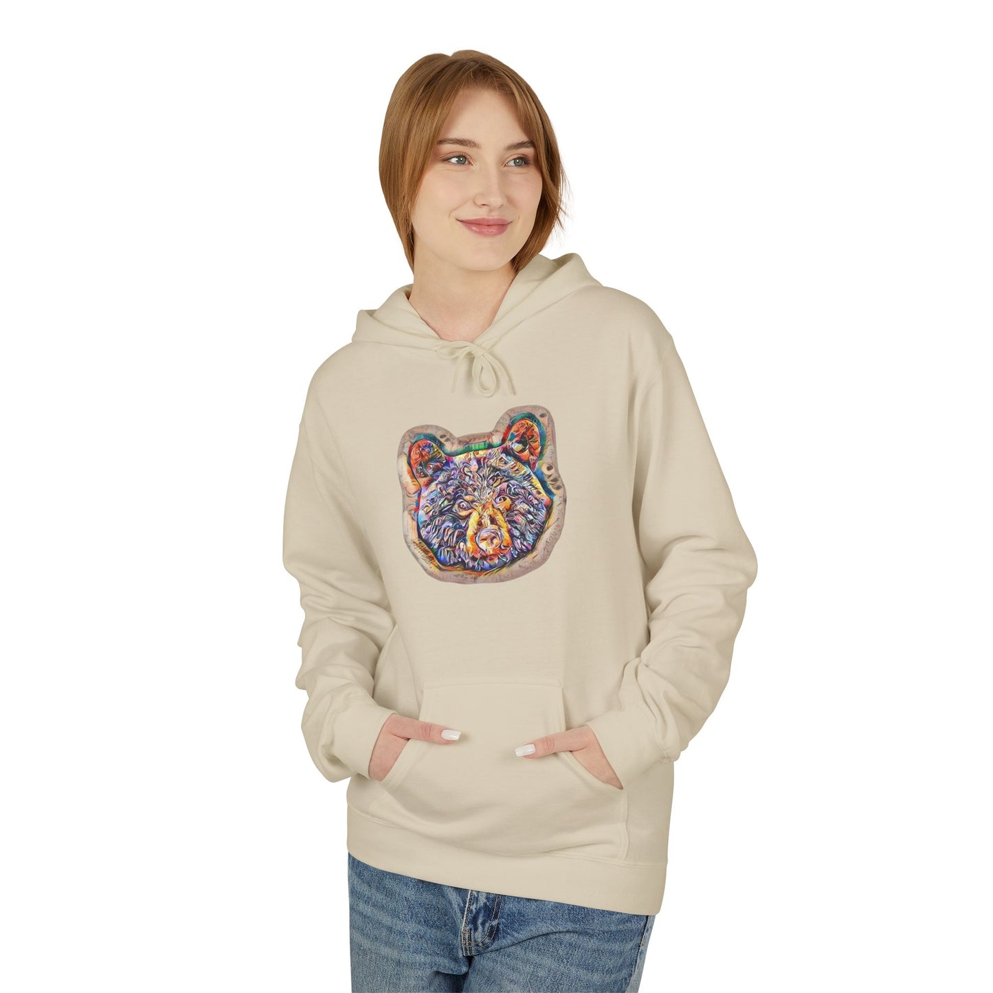 Colorful Abstract Bear Art, Medium Weight Fleece Hoodie