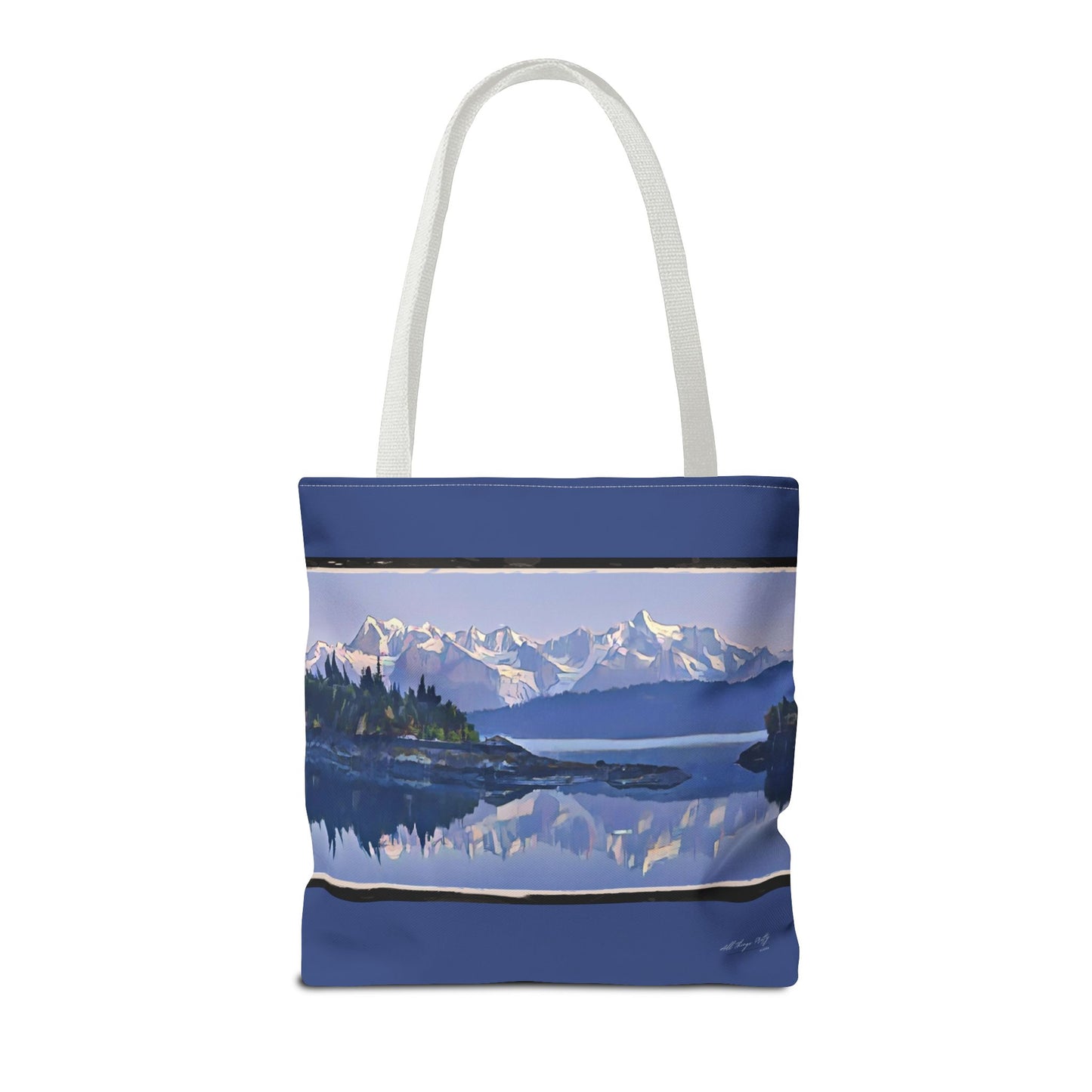 Mountain Glacier Reflection with Abstract Rustic Art –  All-Over Print Large Tote Bag