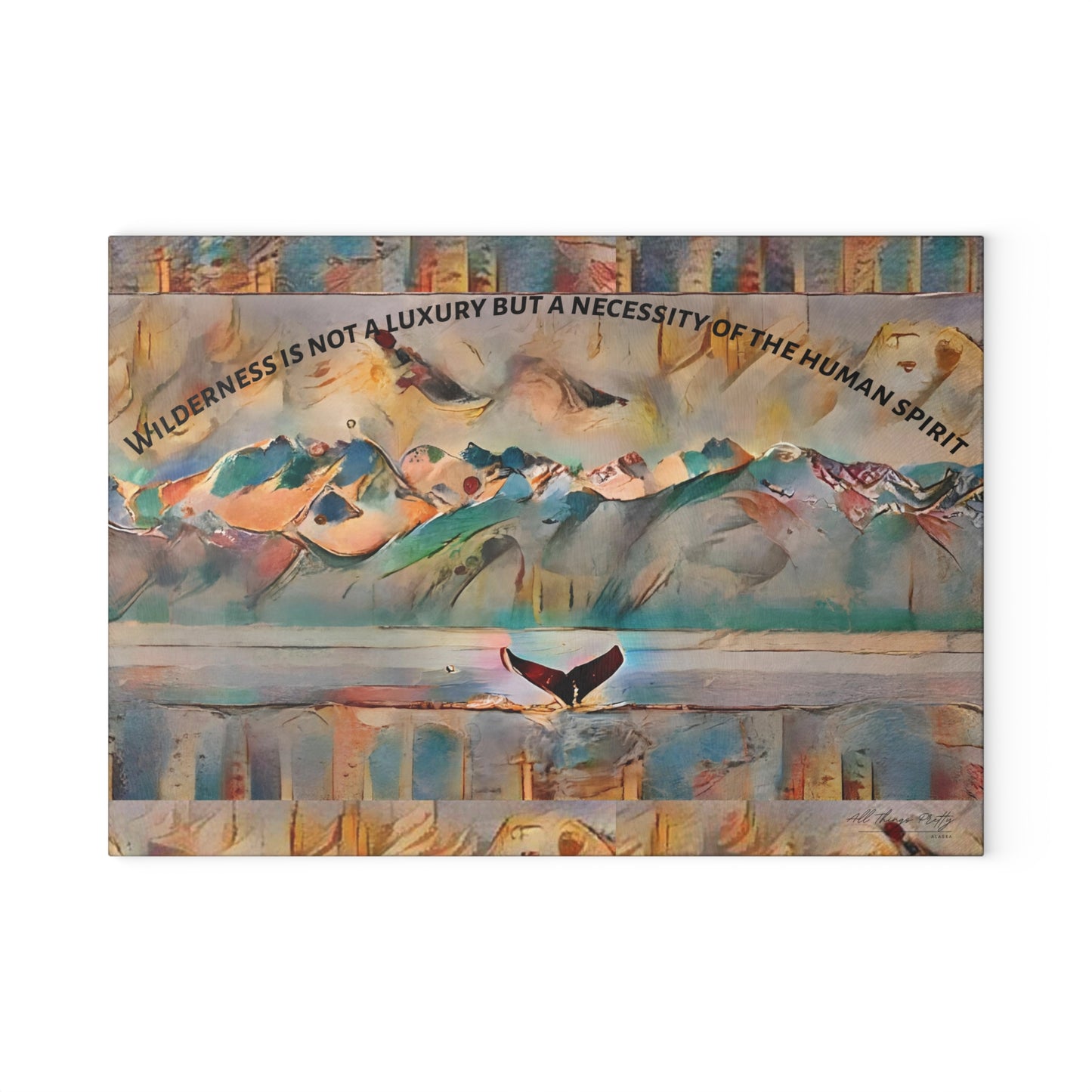 Glass Cutting Board — 'Wilderness Is Not A Luxury' Artistic Abstract Whale