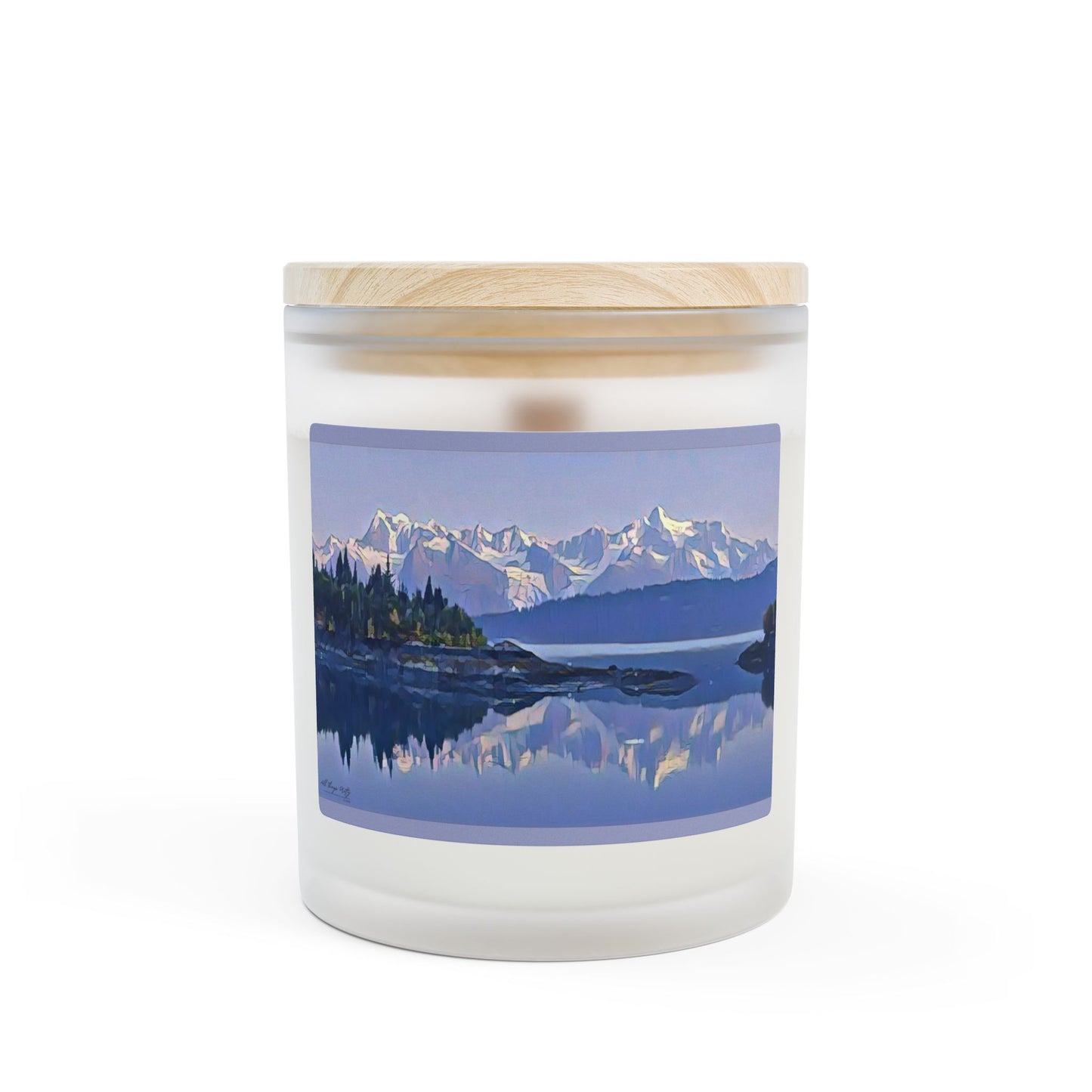 11oz Frosted Scented Glass Candle — Mountain Glacier Ocean Abstract Watercolor Wilderness Landscape