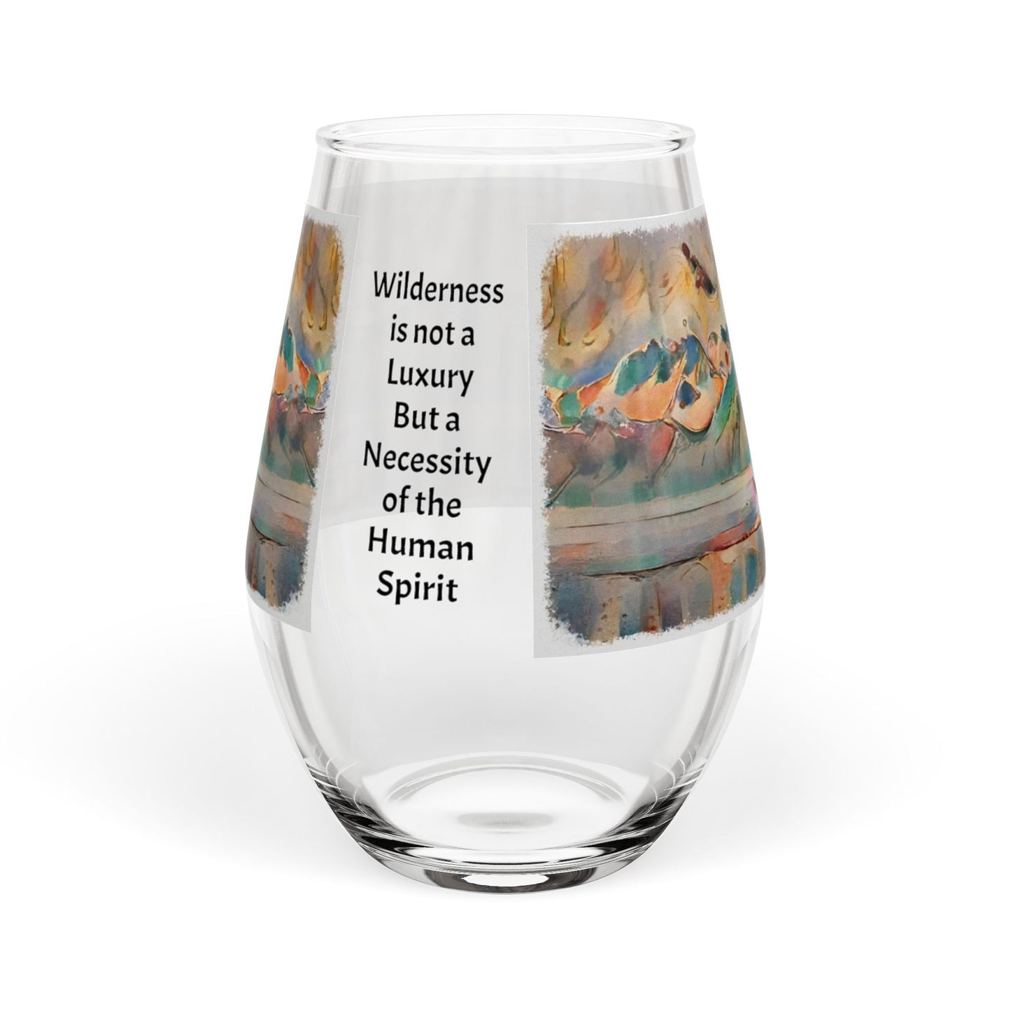 Whale Tail Stemless 11.75oz Wine Glass — Coastal Mountain Art with Inspirational Quote