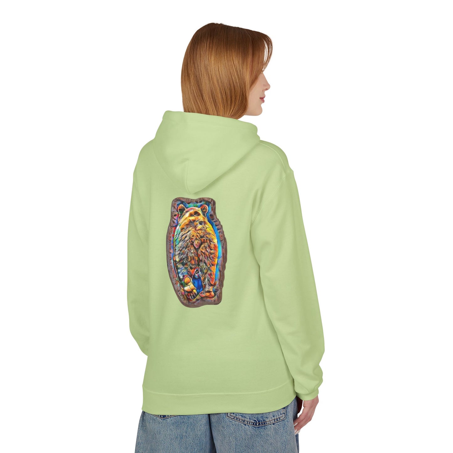 Colorful Abstract Bear Art, Medium Weight Fleece Hoodie