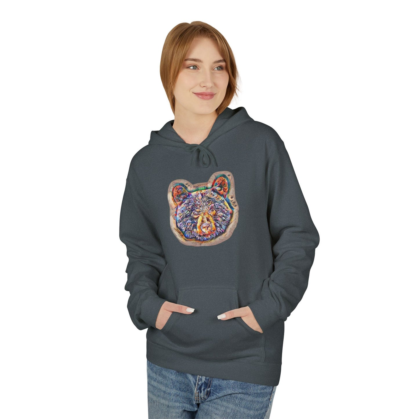 Colorful Abstract Bear Art, Medium Weight Fleece Hoodie