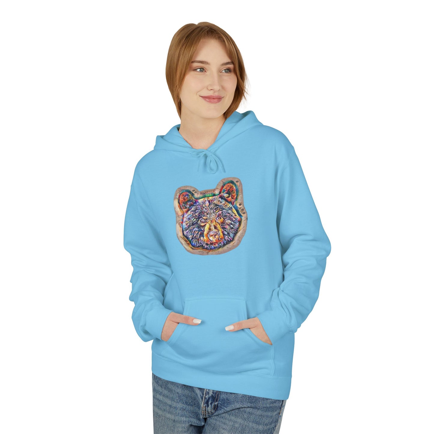 Colorful Abstract Bear Art, Medium Weight Fleece Hoodie