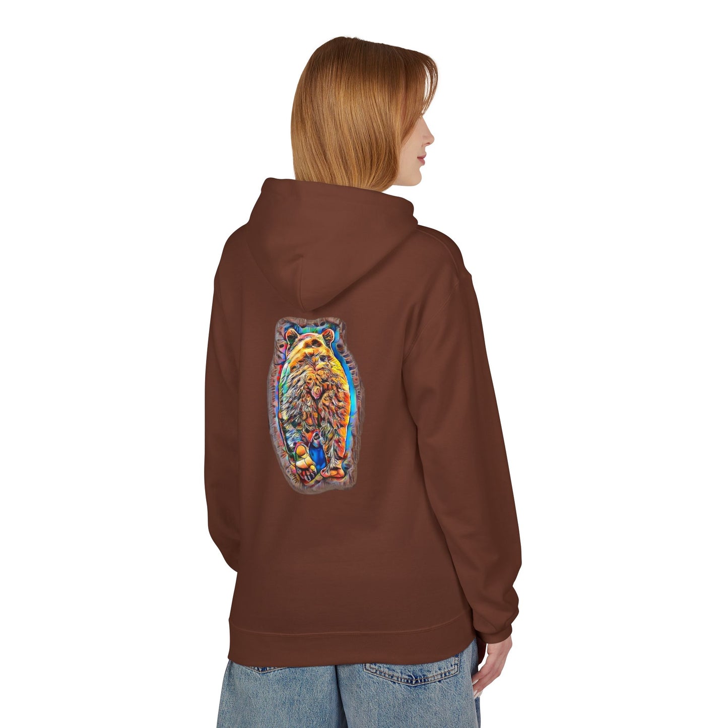 Colorful Abstract Bear Art, Medium Weight Fleece Hoodie