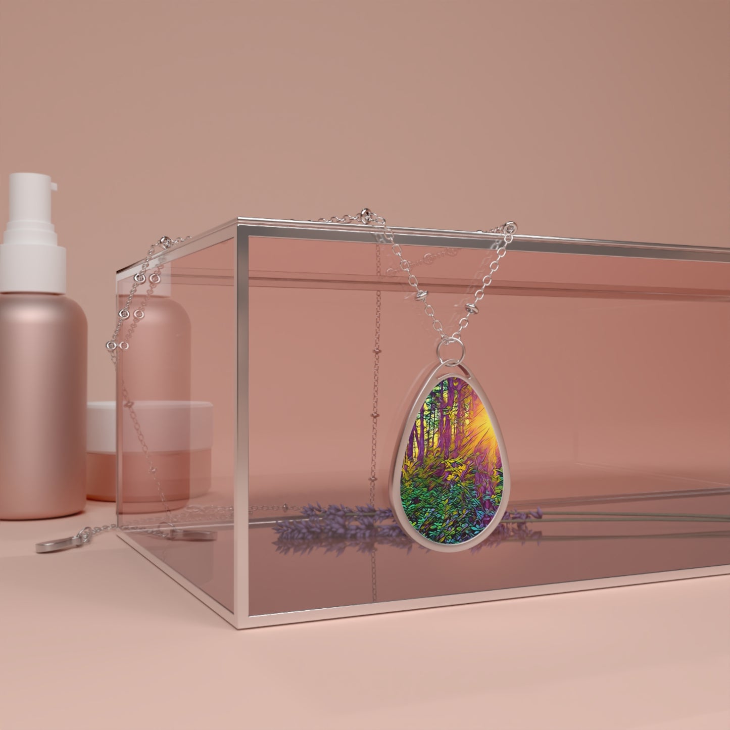 Oval Forest Sunshine Necklace — Teardrop Pendant Jewelry